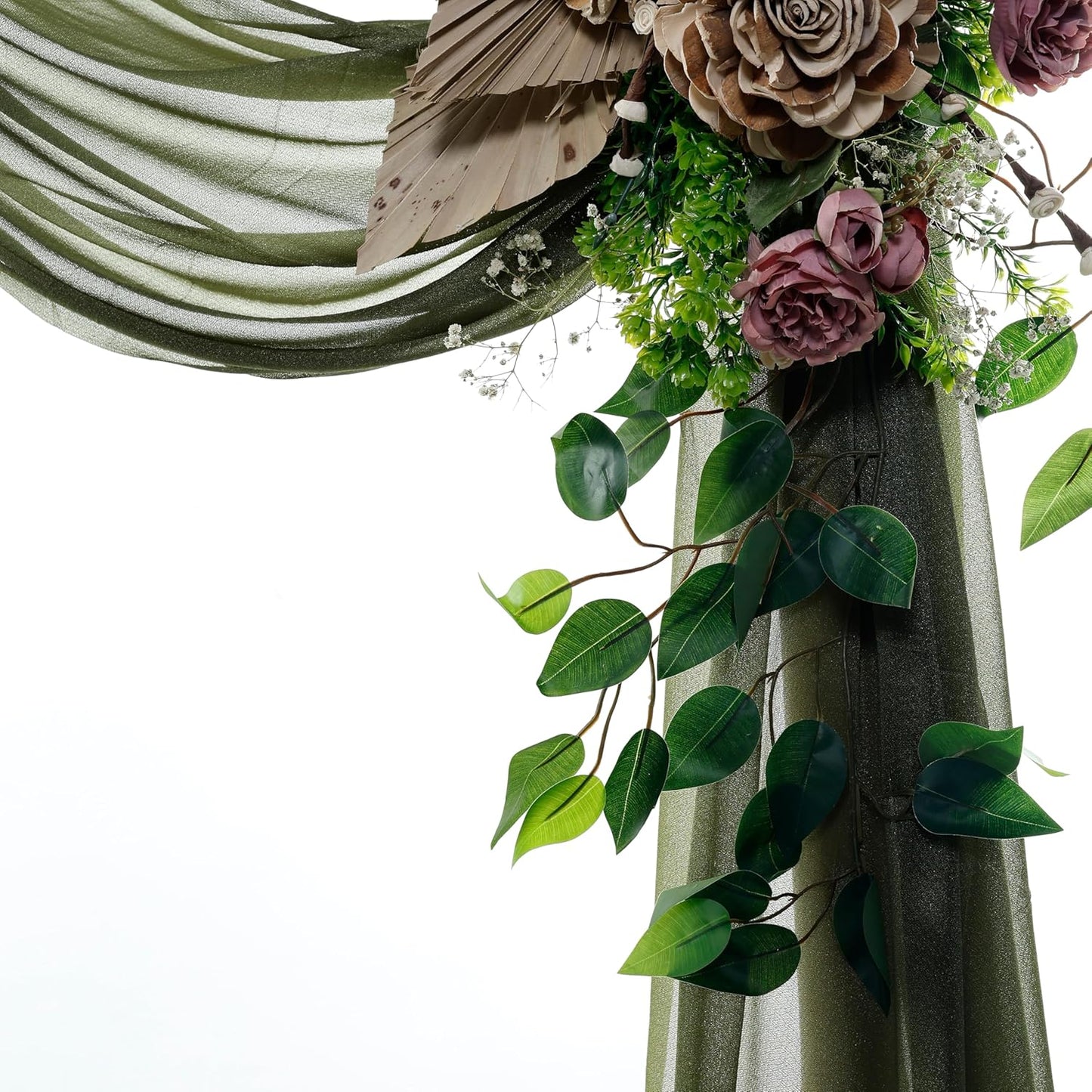 VDS Pack of 4 Panel (30 Inch X 20 Feet) Wedding Arch Draping Fabric Sheer Chiffon Fabric Drapery for Wedding Ceremony Reception Swag Backdrop Canopy Chuppah ARBO Altars Decoration (Olive)