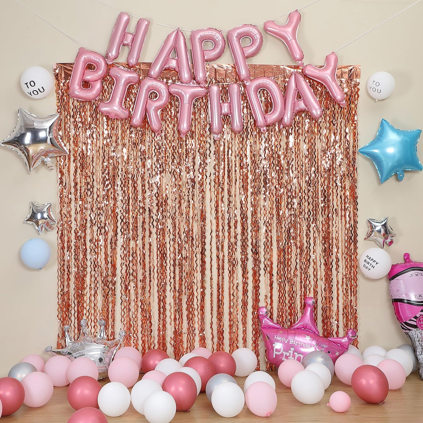 Wavy Fringe Curtain - Rose Gold, 3.3 ft x 6.6 Feet, Pack of 3 | Party Decorations, Streamers for Birthday Backdrop