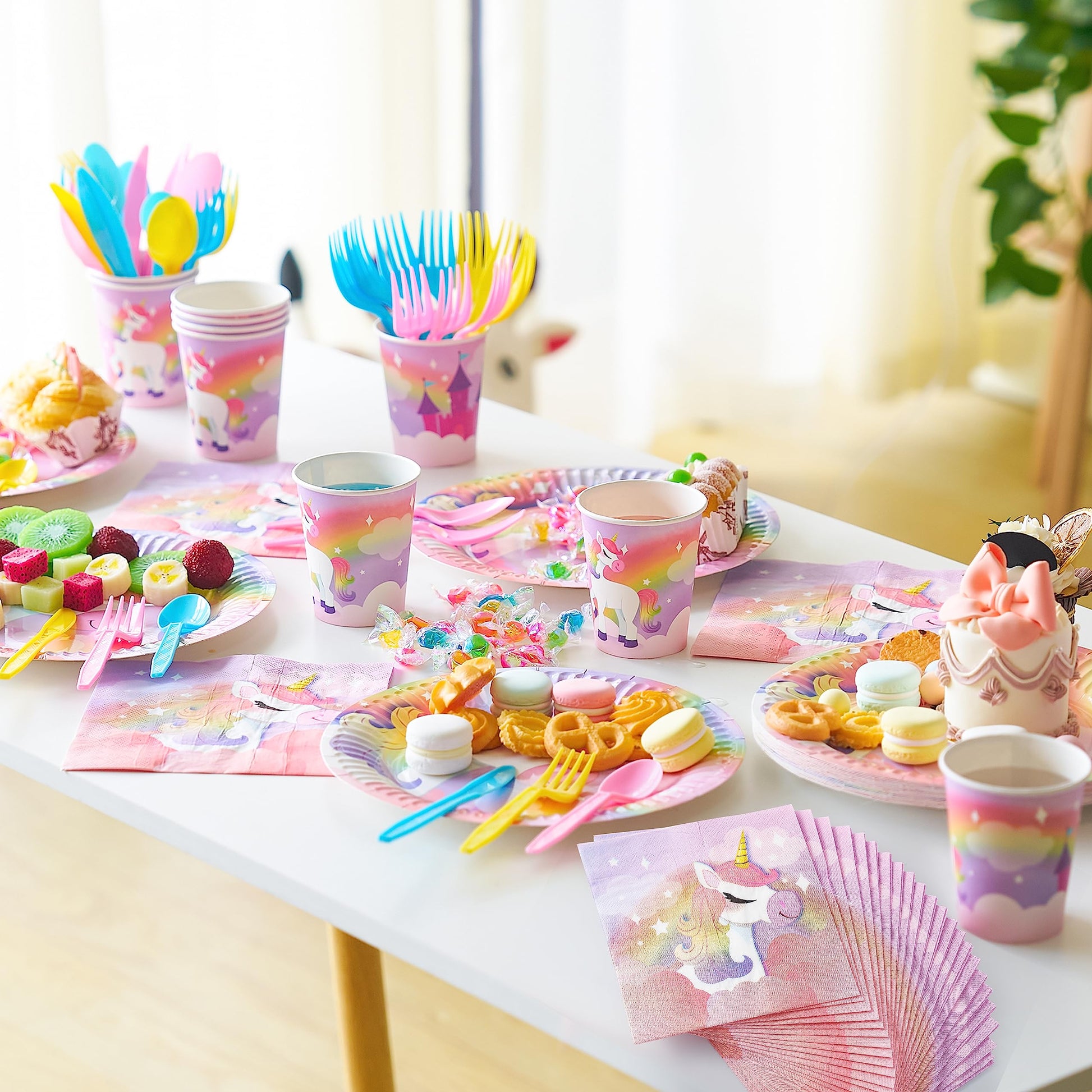 JOYIN 145 Pcs Unicorn Birthday Party Supplies with Unicorn Banner for Girls, 24 Serves Unicorn