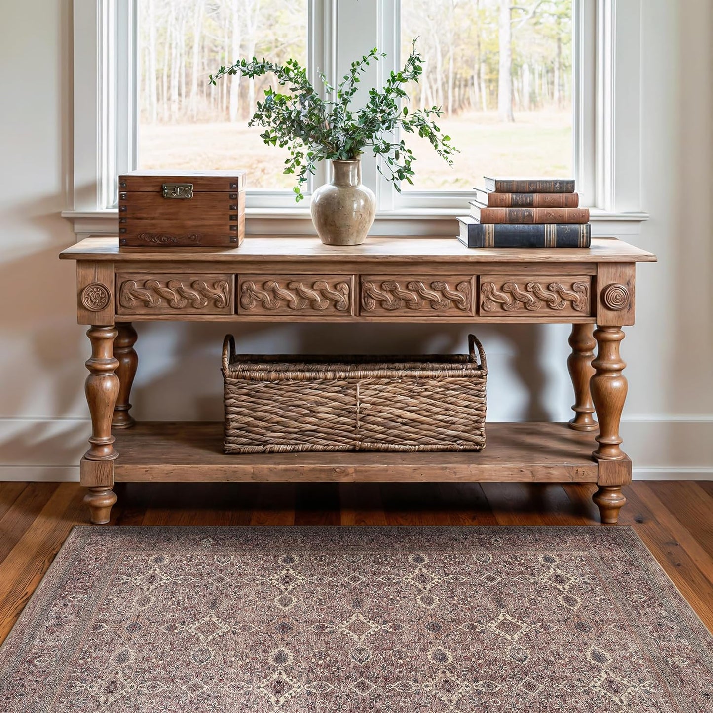 Bloom Rugs Washable Non-Slip 3' x 5' Rug - Beige Traditional Bordered Area Rug for Living Room, Bedroom, Dining Room, and Kitchen - Exact Size: 3' x 5'