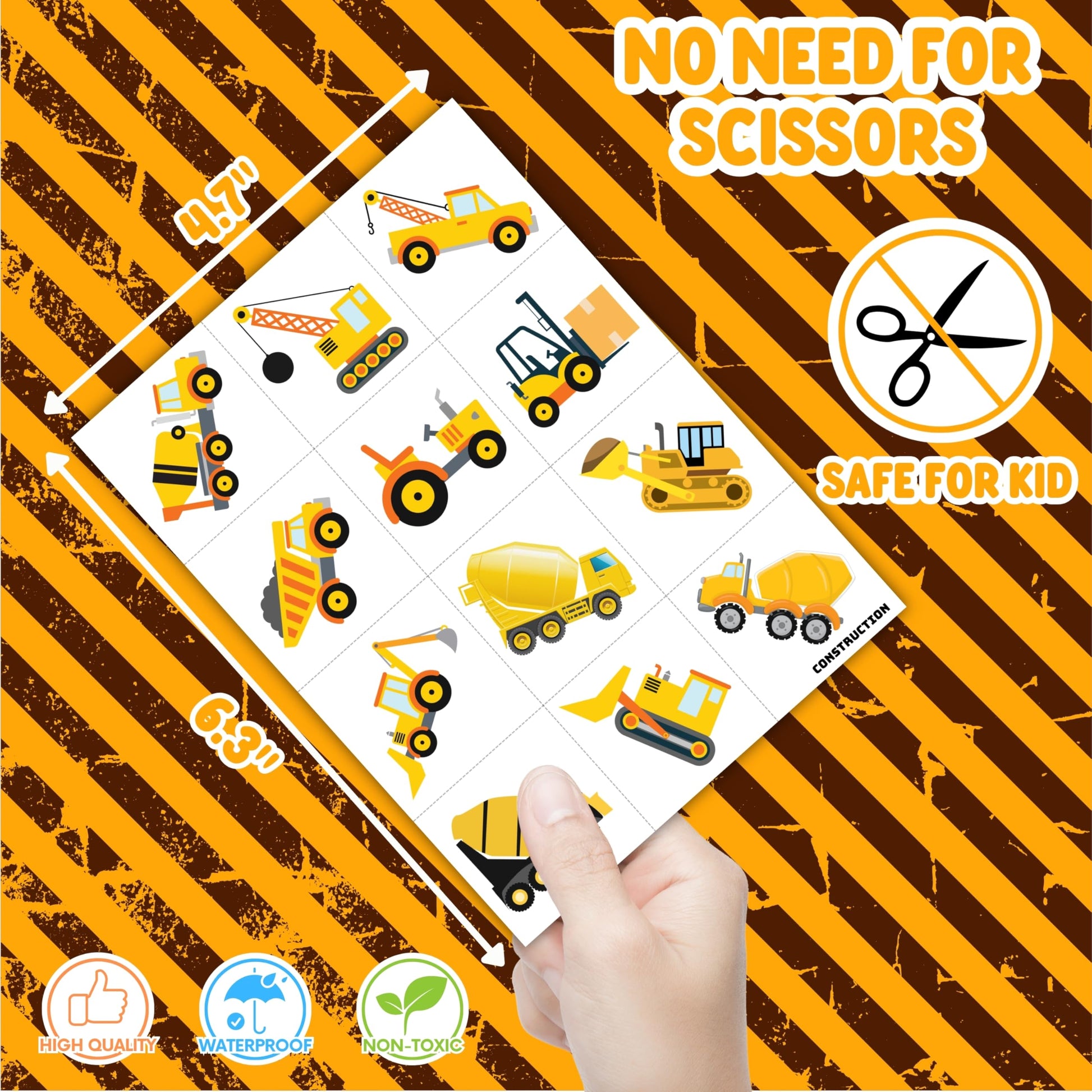 Construction Temporary Tattoos Birthday Party Supplies Decorations 96PCS Tattoos Stickers Vehical