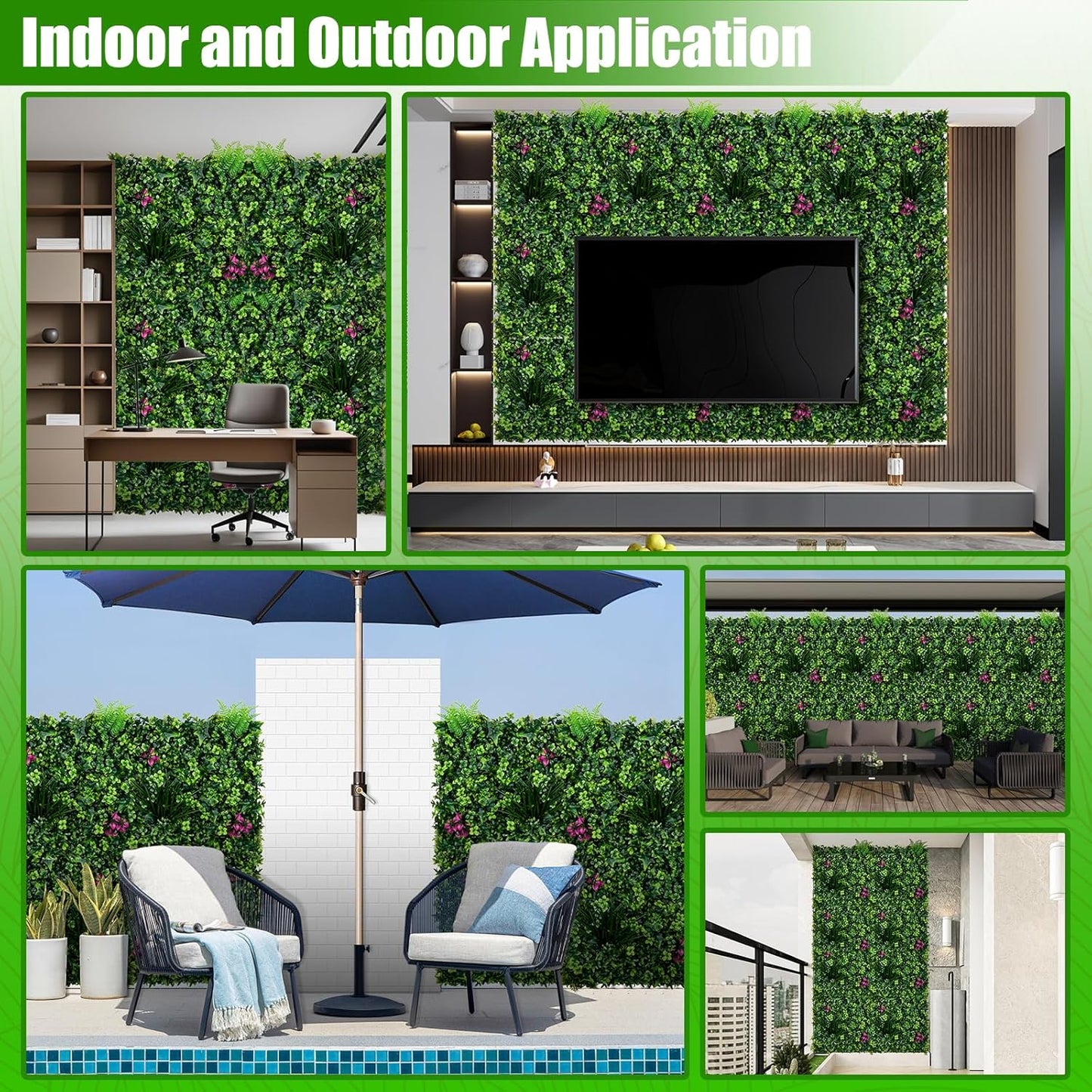 Artificial Grass Wall Panels, 20"x20" 16pcs Grass Backdrop Wall with Mint Plant Leaves, UV-Anti Fake Greenery Plant Boxwood Panels for Privacy Fence Screen, Outdoor Green Wall Decor for Patio Garden