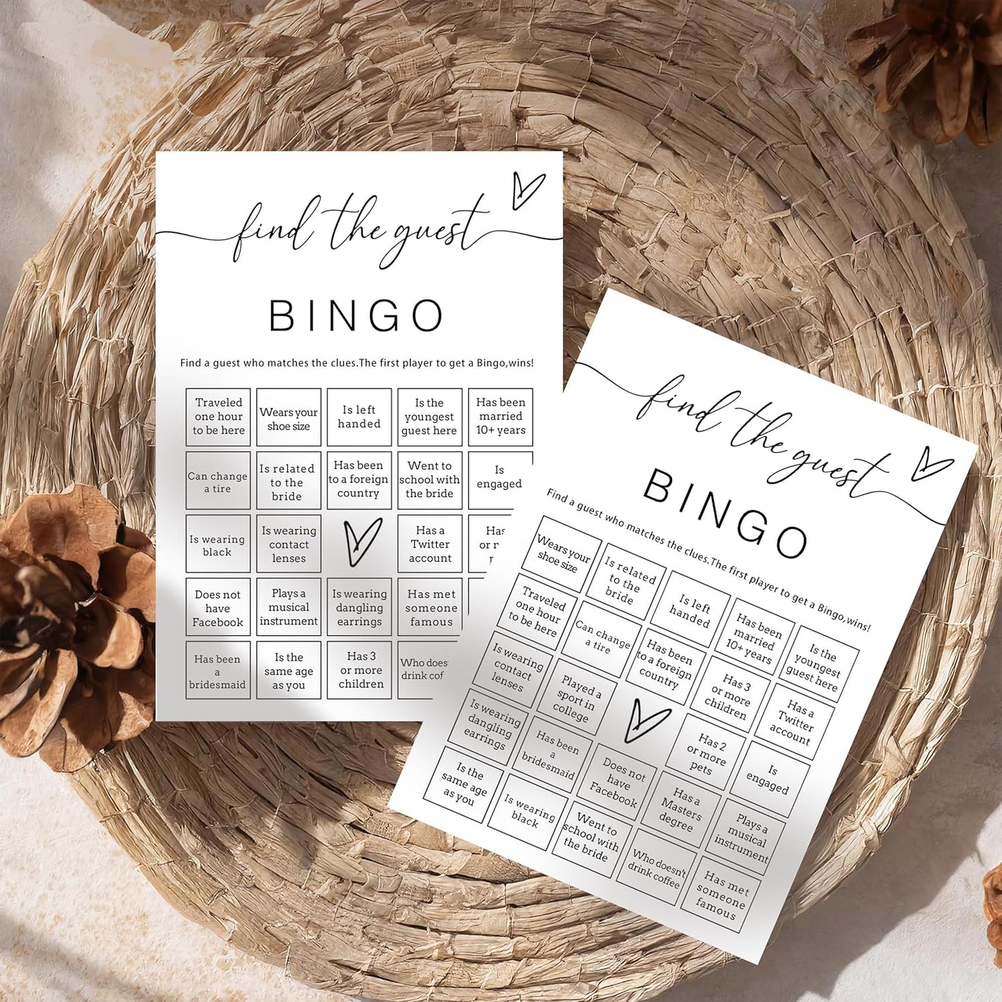 Fun Wedding Shower Bingo 25Pcs Prefilled Find The Guest Bingo Game Cards Engaging Bridal Party Entertainment for Wedding Shower, Engagement Party & Reception for Minimalist Newlywed Game - A15