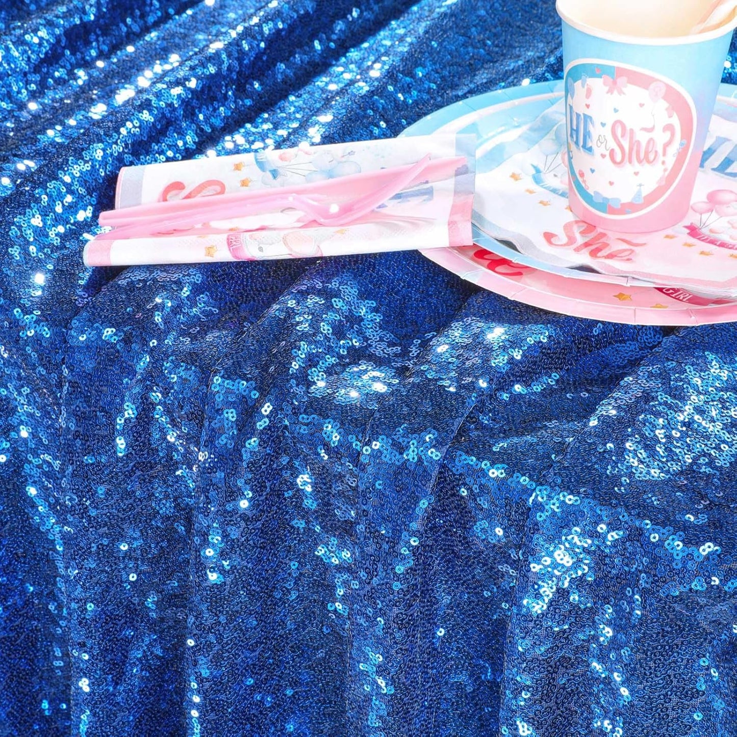 QueenDream Royal Blue Sequin Tablecloth for Party: Sparkly Tablecloth 90x156 - Royal Blue Table Decorations for Corporate Events Wedding Christmas