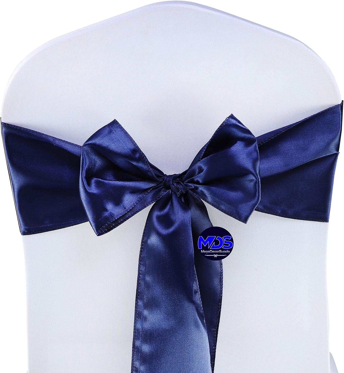 MDS Pack of 75 PCS Satin Chair Sashes Charmeuse Sateen Dining Chair Bows Ribbon Ties Back Sash for Wedding Party Birthday Home Hotel Restaurant Banquet Decoration (7 x 108 Inch, Navy Blue)