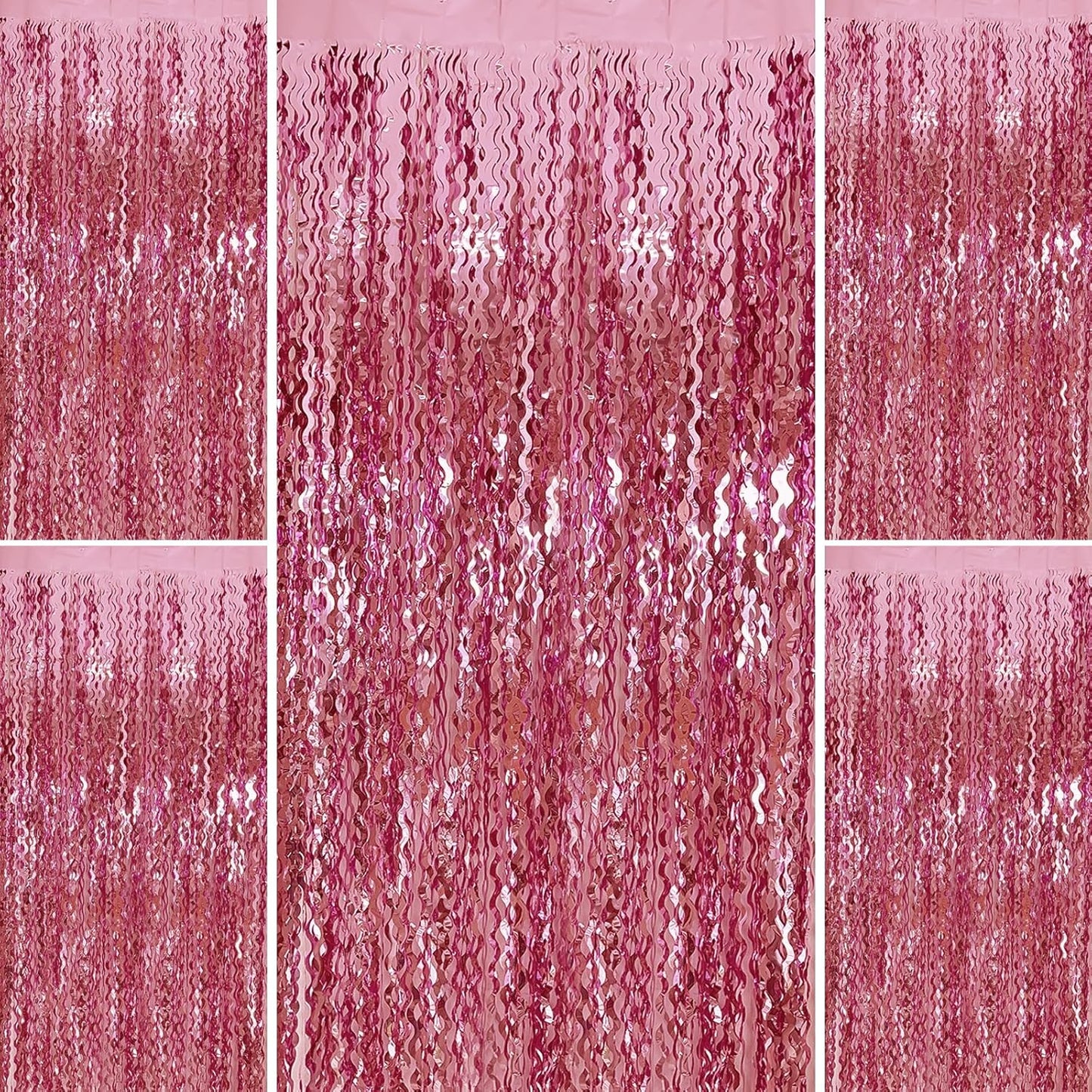 Pink Foil Curtain & Fringe Backdrop - Party & Bachelorette Decorations for Women - Valentine's Day & Birthday Celebrations