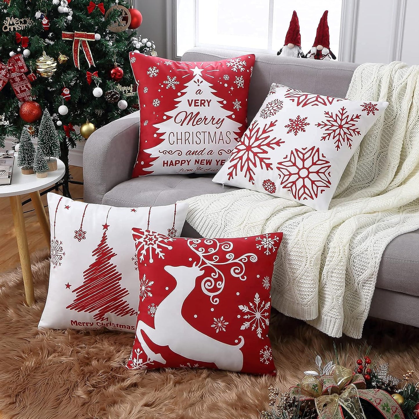 NANAN Christmas Pillow Covers 18x18 Inch Set of 4 Decorative Farmhouse Throw Pillow Covers Holiday Rustic Pillow Cases for Sofa Couch Home Decor Christmas Decorations Xmas Cushion Covers