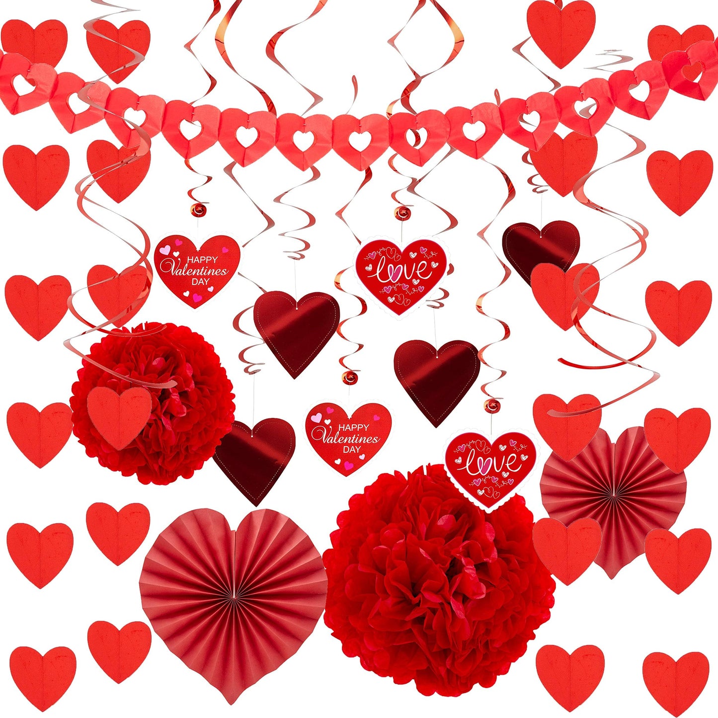 JOYIN 27 Pieces Valentines Day Swirl String Cutout, Decoration Kit with Heart Shaped Garland