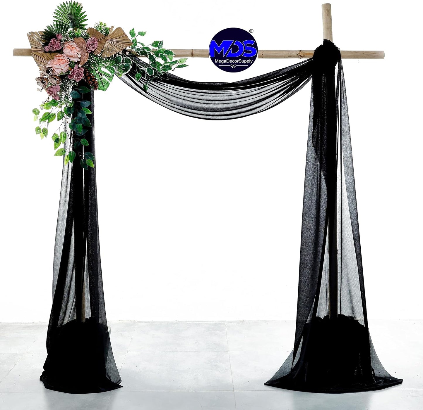 MDS Halloween Chiffon Draping Fabric - 1 Panel, 30" Wide x 20ft Long - Sheer Spooky Arbor & Canopy Drapery for Haunted House Backdrops, Party Ceilings, DIY Costumes & Themed Events - Black