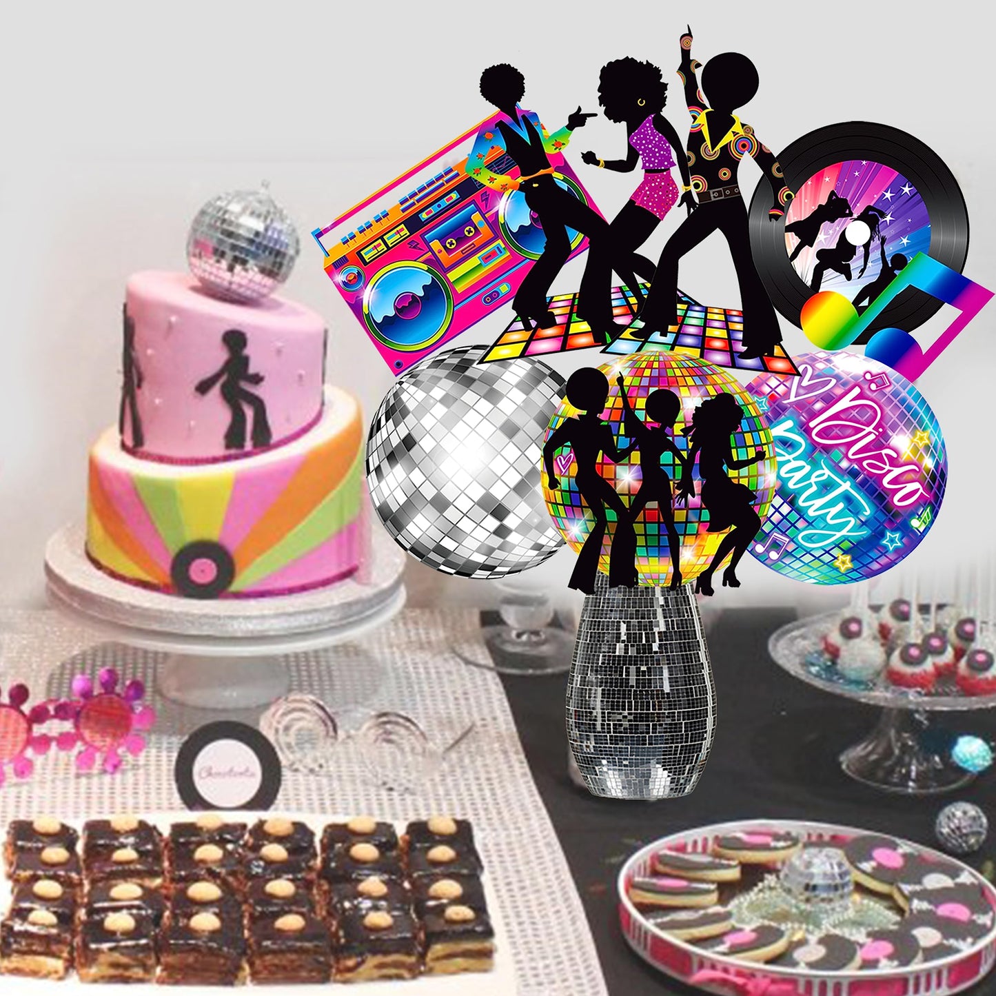 26pcs 1970s Disco Fever Party Centerpiece Sticks 70s Disco Party Decorations Retro Table Topper 80s
