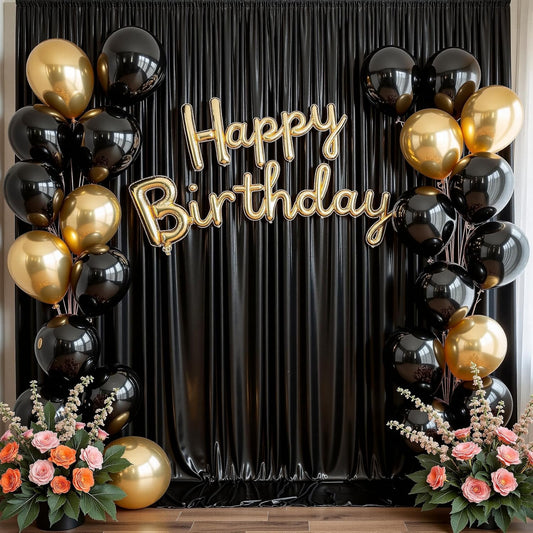 10ft x 10ft Black Glitter Sequin Backdrop Curtain for Parties, Wrinkle Free Sparking Backdrop Drapes, 2 Panels 5x10ft Shimmer Photo Back Drop Cloth for Wedding Birthday Photography Background