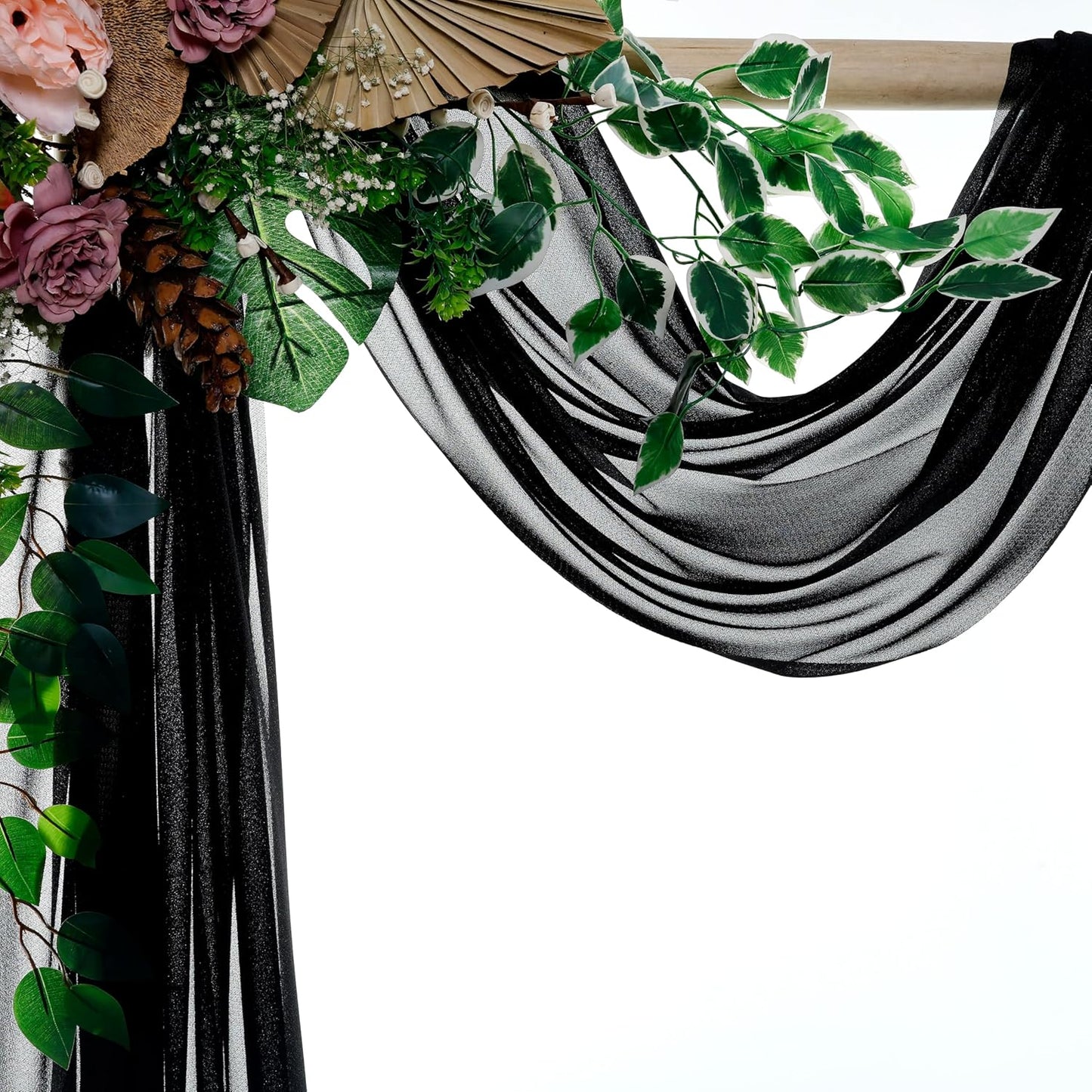 VDS Pack of 1 Panel (30 Inch X 100 Feet) Wedding Arch Draping Fabric Sheer Chiffon Fabric Drapery for Wedding Ceremony Reception Swag Backdrop Canopy Chuppah ARBO Altars Decoration (Black)