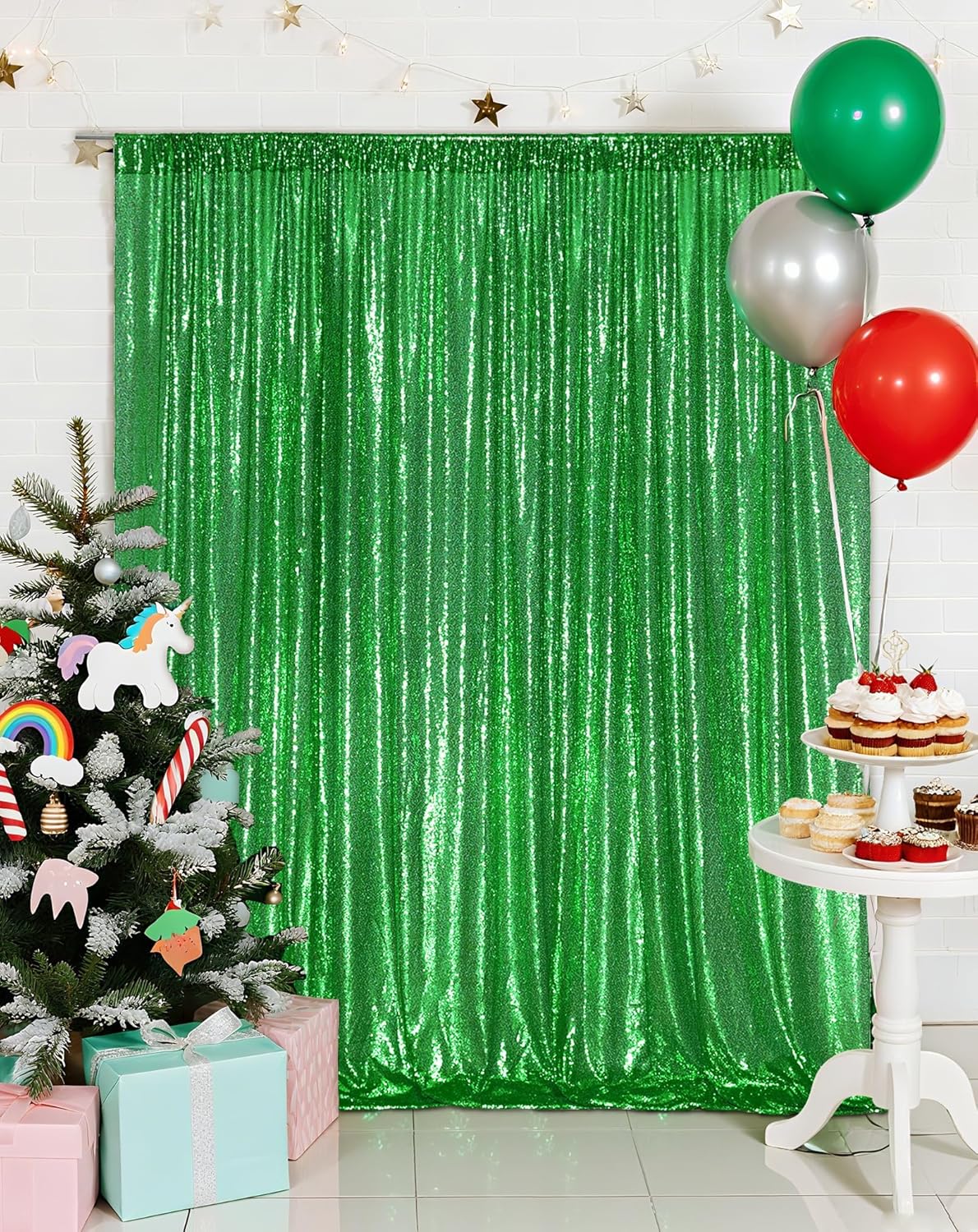 Eternal Beauty Green Sequin Backdrop, 20x10 Ft Glitter Background Curtains for Christmas Shimmer Photography Party Wedding Birthday Back Drop Decor