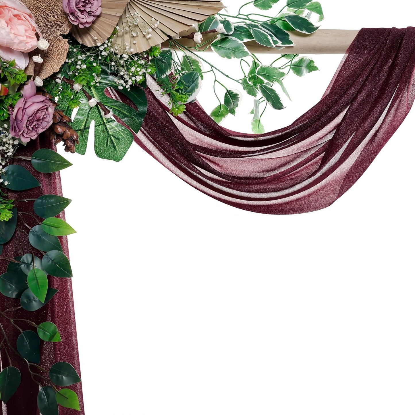 VDS Pack of 2 Panel (30 Inch X 30 Feet) Wedding Arch Draping Fabric Sheer Chiffon Fabric Drapery for Wedding Ceremony Reception Swag Backdrop Canopy Chuppah ARBO Altars Decoration (Burgundy)