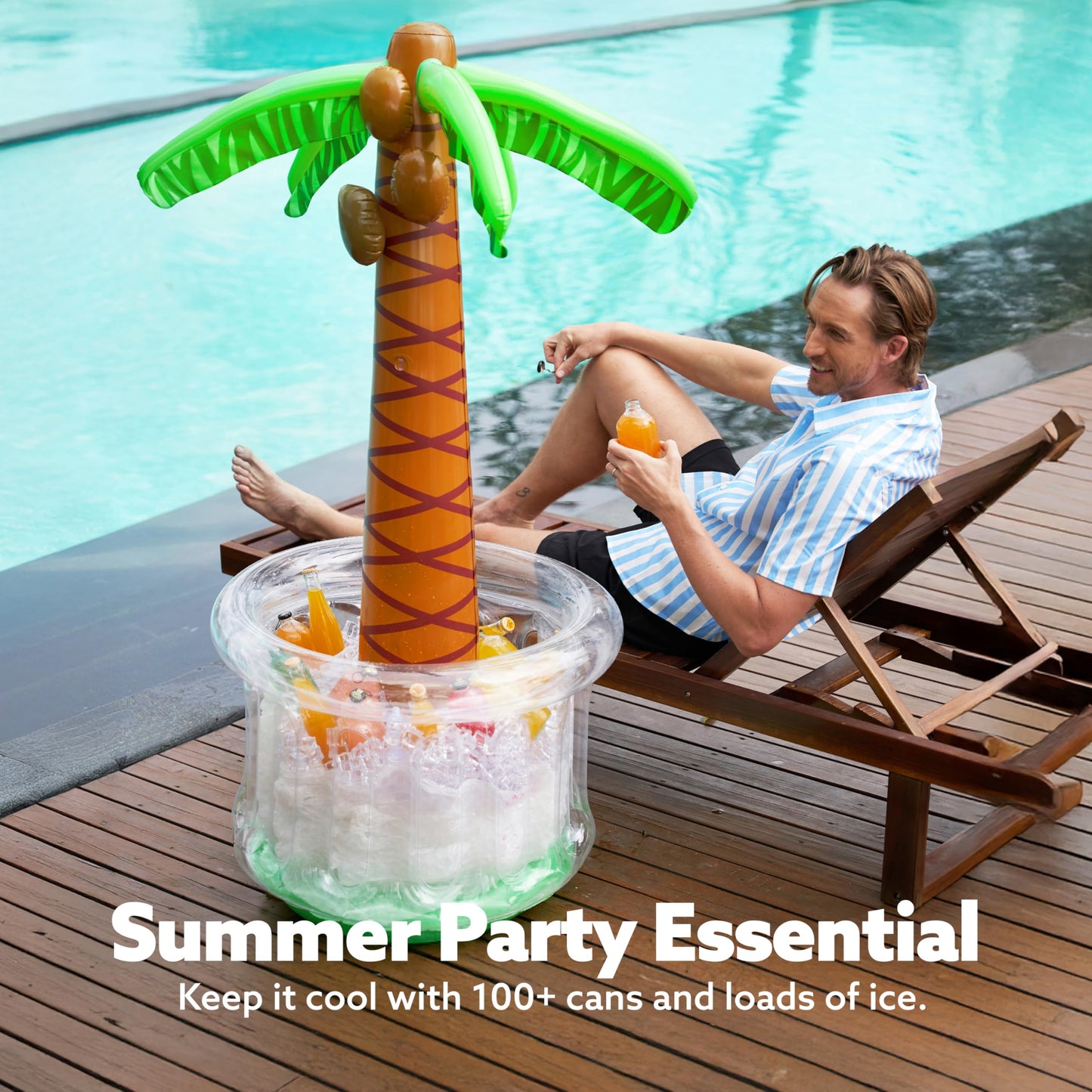 JOYIN 60" Inflatable Palm Tree Cooler, Beach Theme Decor, Pool Party Decorations, Luau Hawaiian