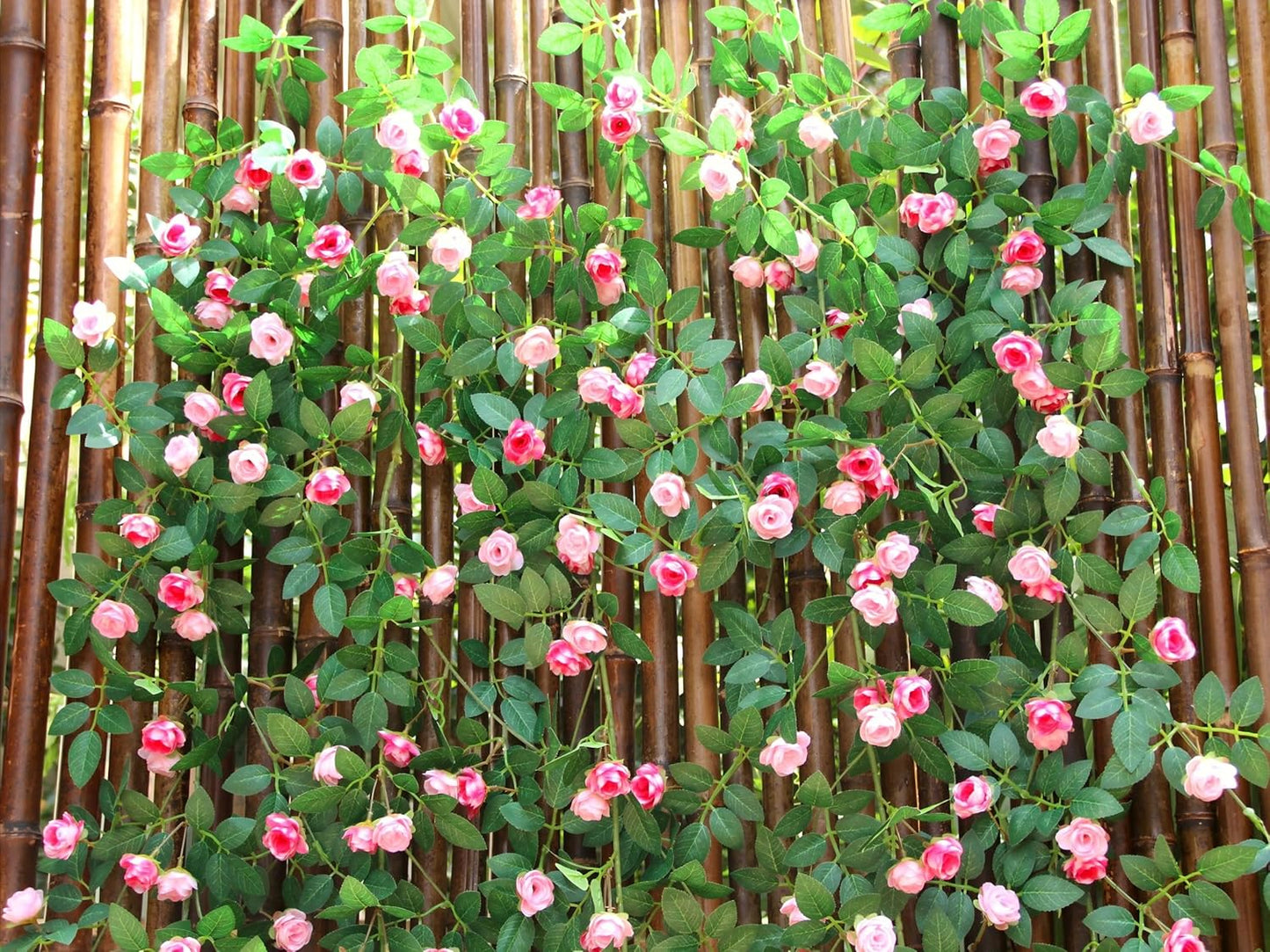 6FT Bendable Rose Vine Hanging Flower Garland Fake Floral Garland with Butterflies for Wall Decor Trellis Fence Home Room Decoration (Pink, 2pcs)
