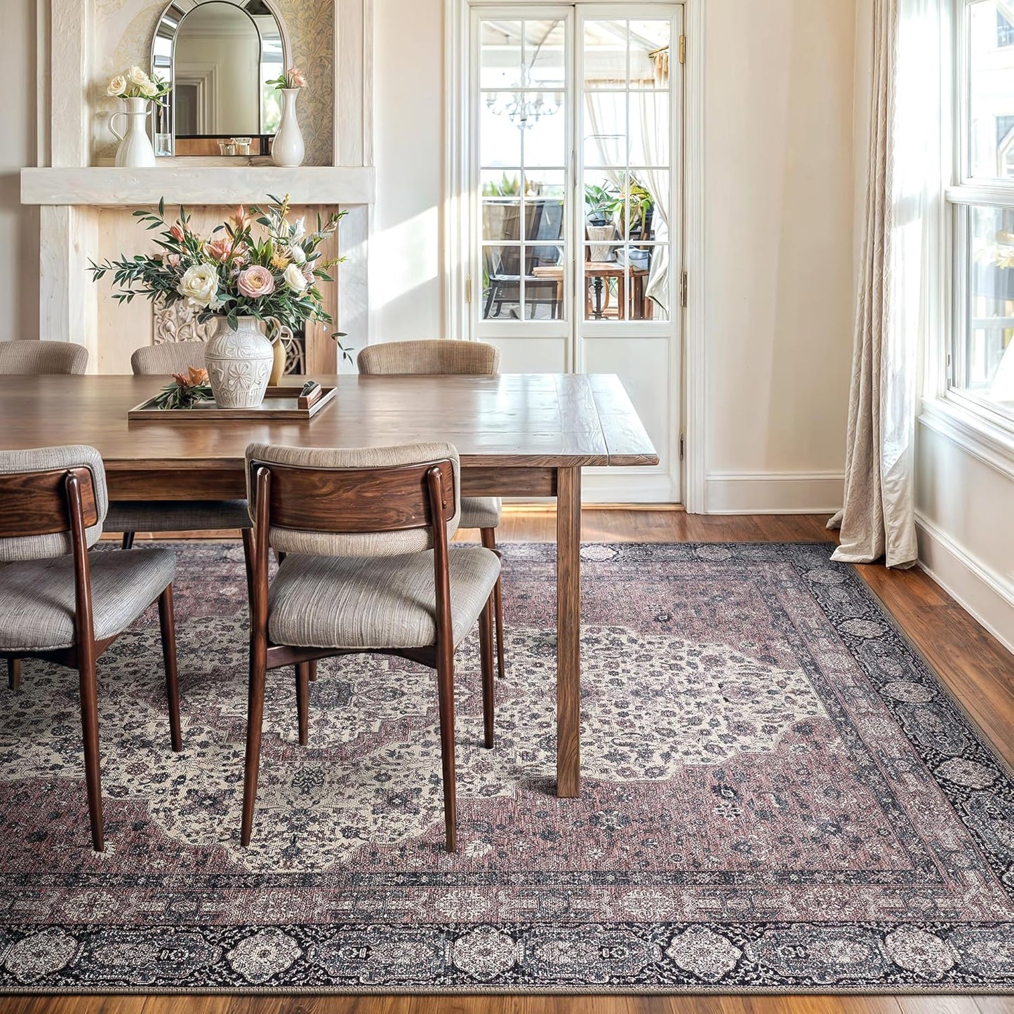 Bloom Rugs Washable Non-Slip 9' x 12' Rug - Cream/Green Traditional Medallion Area Rug for Living Room, Bedroom, Dining Room, and Kitchen - Exact Size: 9' x 12'