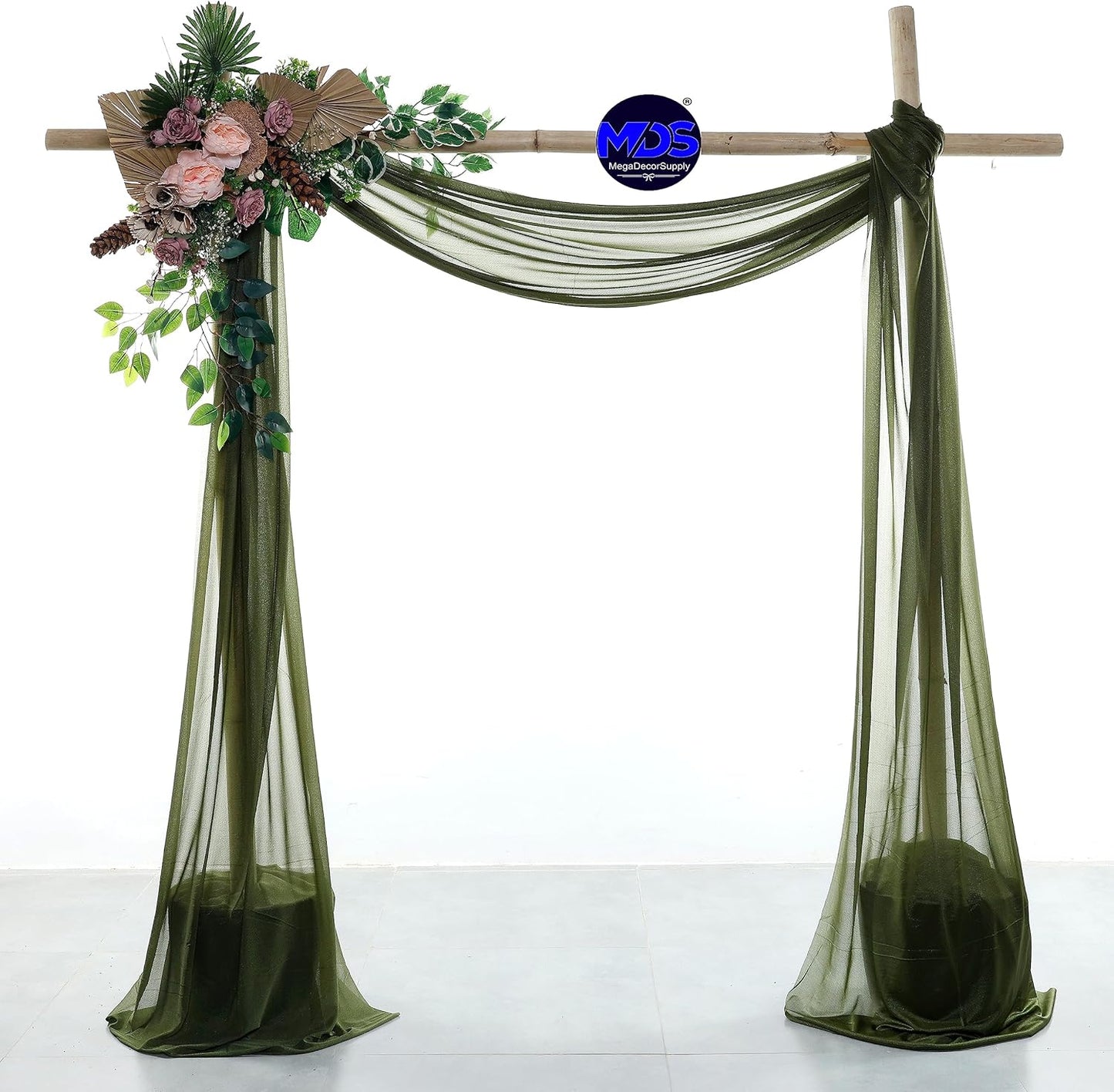 MDS Halloween Chiffon Draping Fabric - 1 Panel, 30" Wide x 20ft Long - Sheer Spooky Arbor & Canopy Drapery for Haunted House Backdrops, Party Ceilings, DIY Costumes & Themed Events - Olive Green