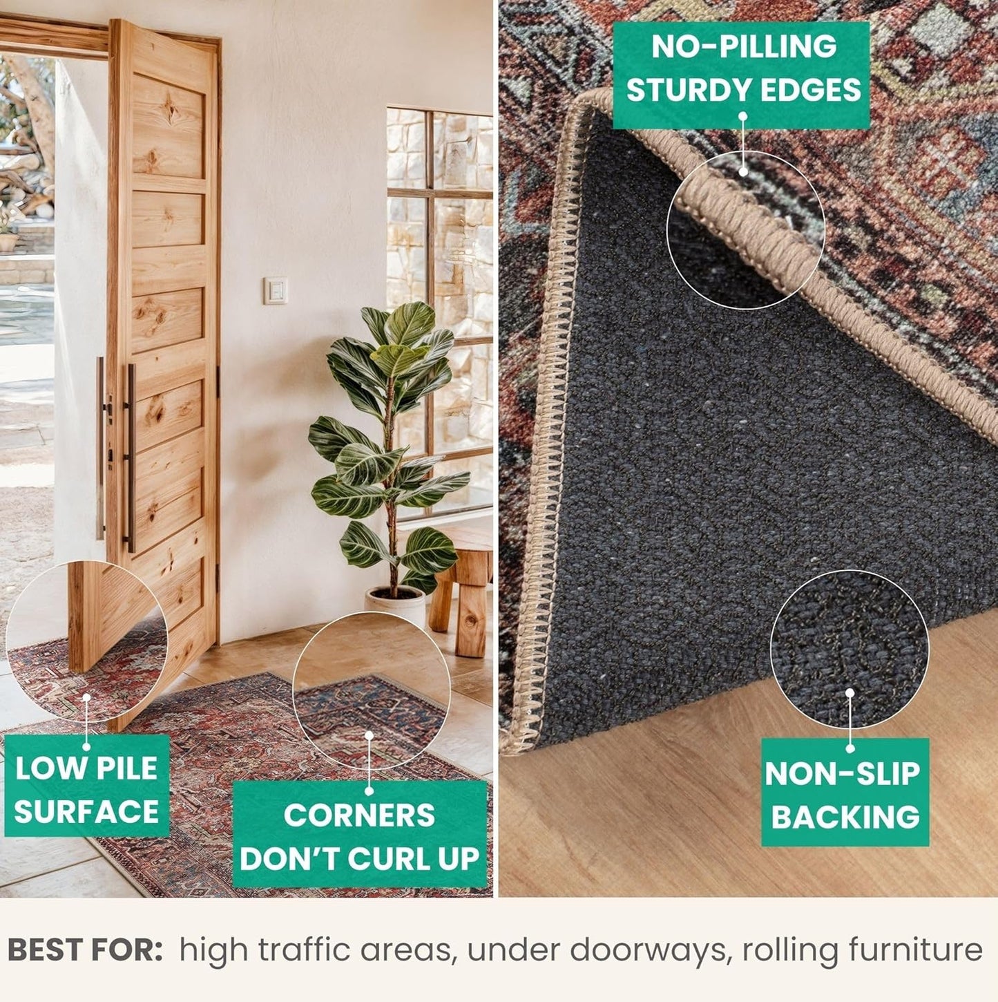 Bloom Rugs Washable Non-Slip 3' x 5' Rug - Terracotta/Blue Traditional Medallion Area Rug for Living Room, Bedroom, Dining Room, and Kitchen - Exact Size: 3' x 5'