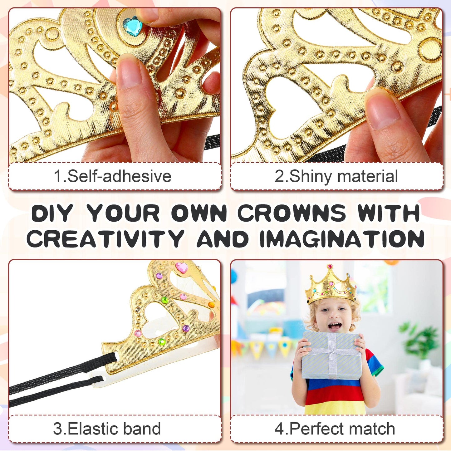 Yaomiao 66 Pieces Foam Princess Tiaras DIY Crowns Kids Party Favors Craft Crystal Diamond Sticker