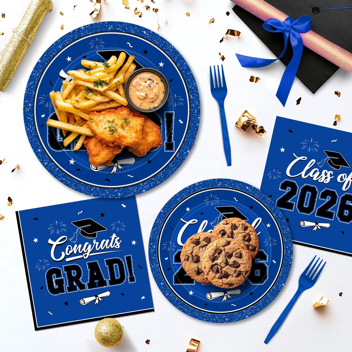 200Pcs Graduation Decorations 2026, Blue Graduation Plates and Napkins Party Supplies for 50