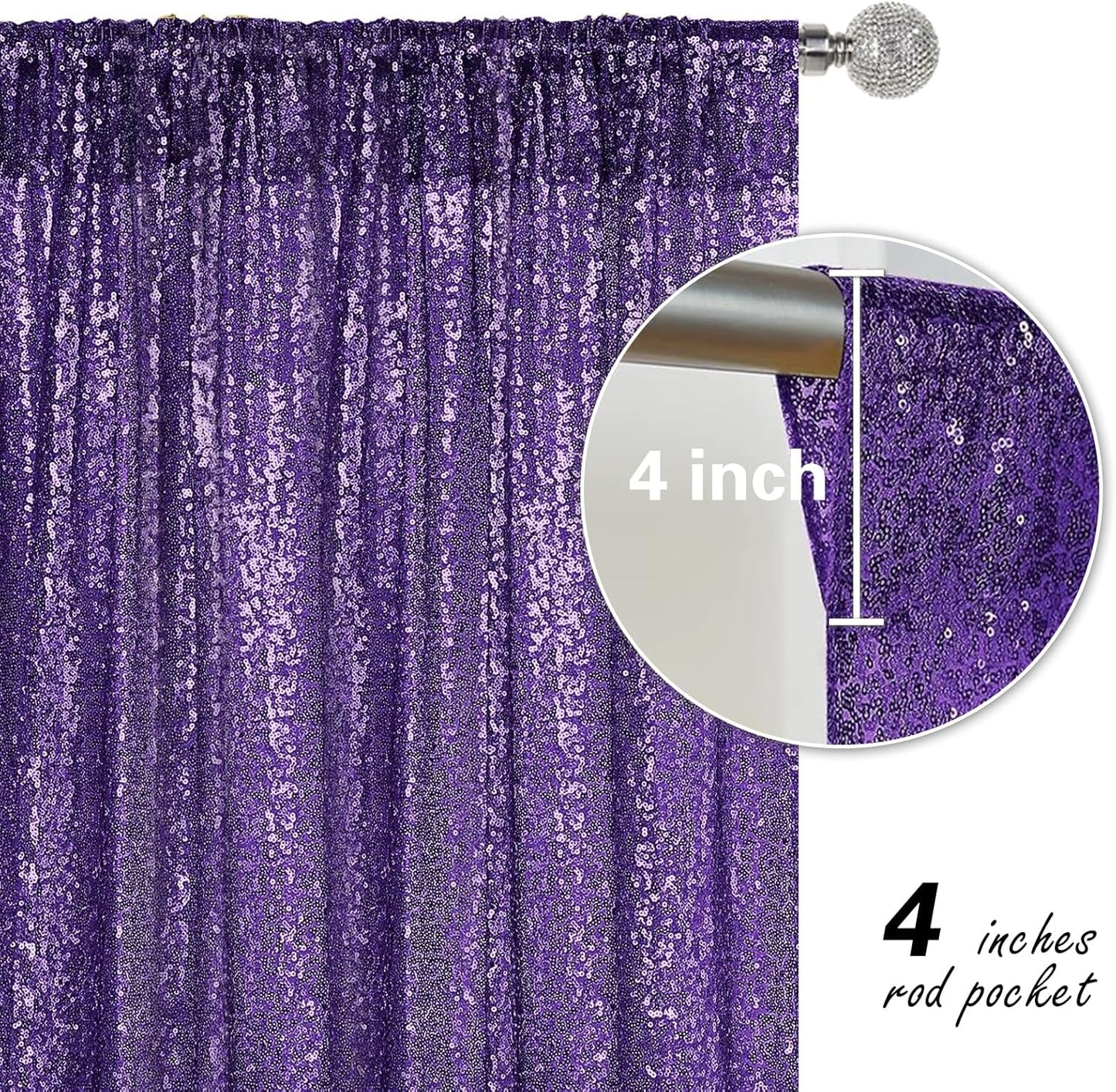Purple Sequin Backdrop Curtain 4 Pieces 2FTx8FT Glitter Photography Backdrop for Party Wedding Birthday Christmas Decorations