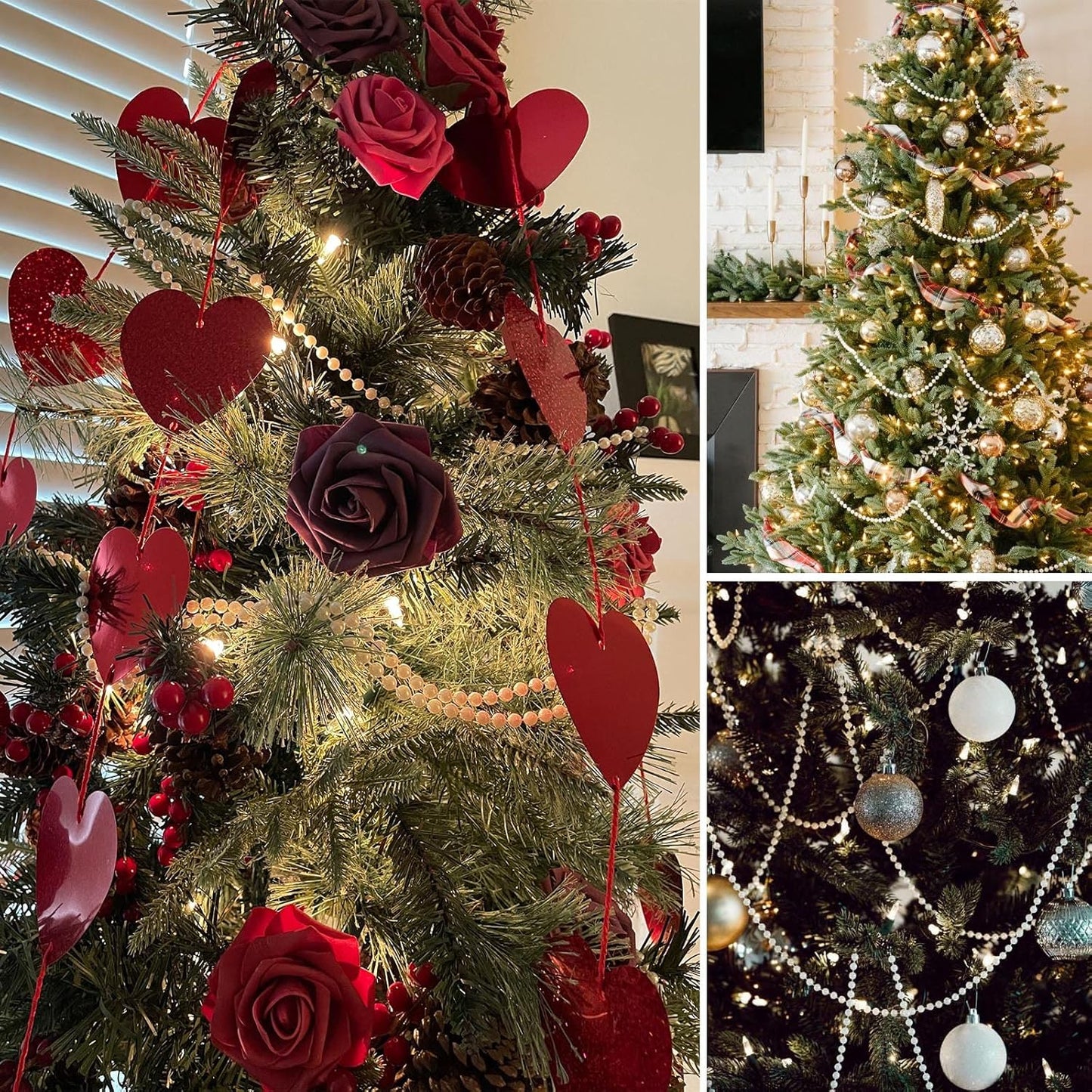 [76.7 Feet] Pearl Beads Garland, 6MM 25.5 Yards Faux Pearl Beads String Roll Bulk for DIY Craft Wedding Party Christmas Tree Decoration