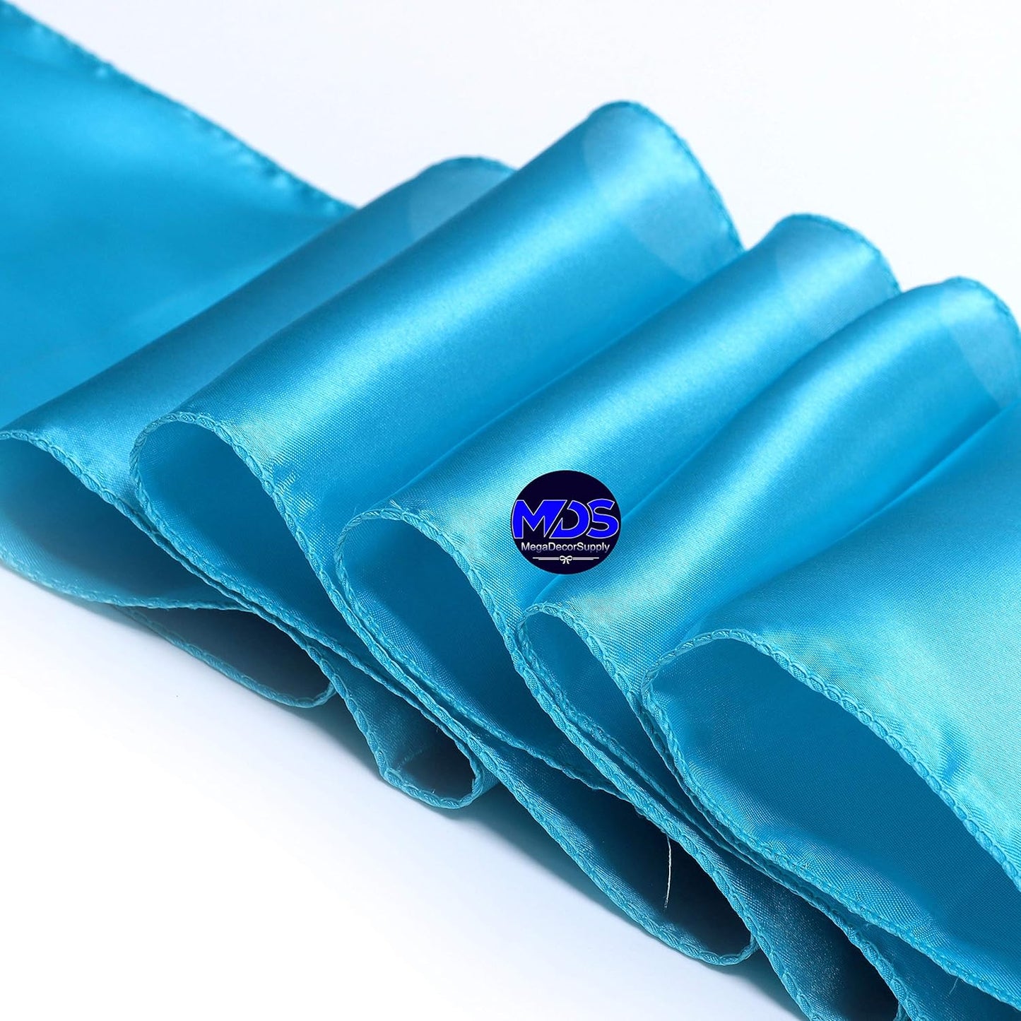 MDS Pack of 300 PCS Satin Chair Sashes Charmeuse Sateen Dining Chair Bows Ribbon Ties Back Sash for Wedding Party Birthday Home Hotel Restaurant Banquet Decoration (7 x 108 Inch, Turquoise)