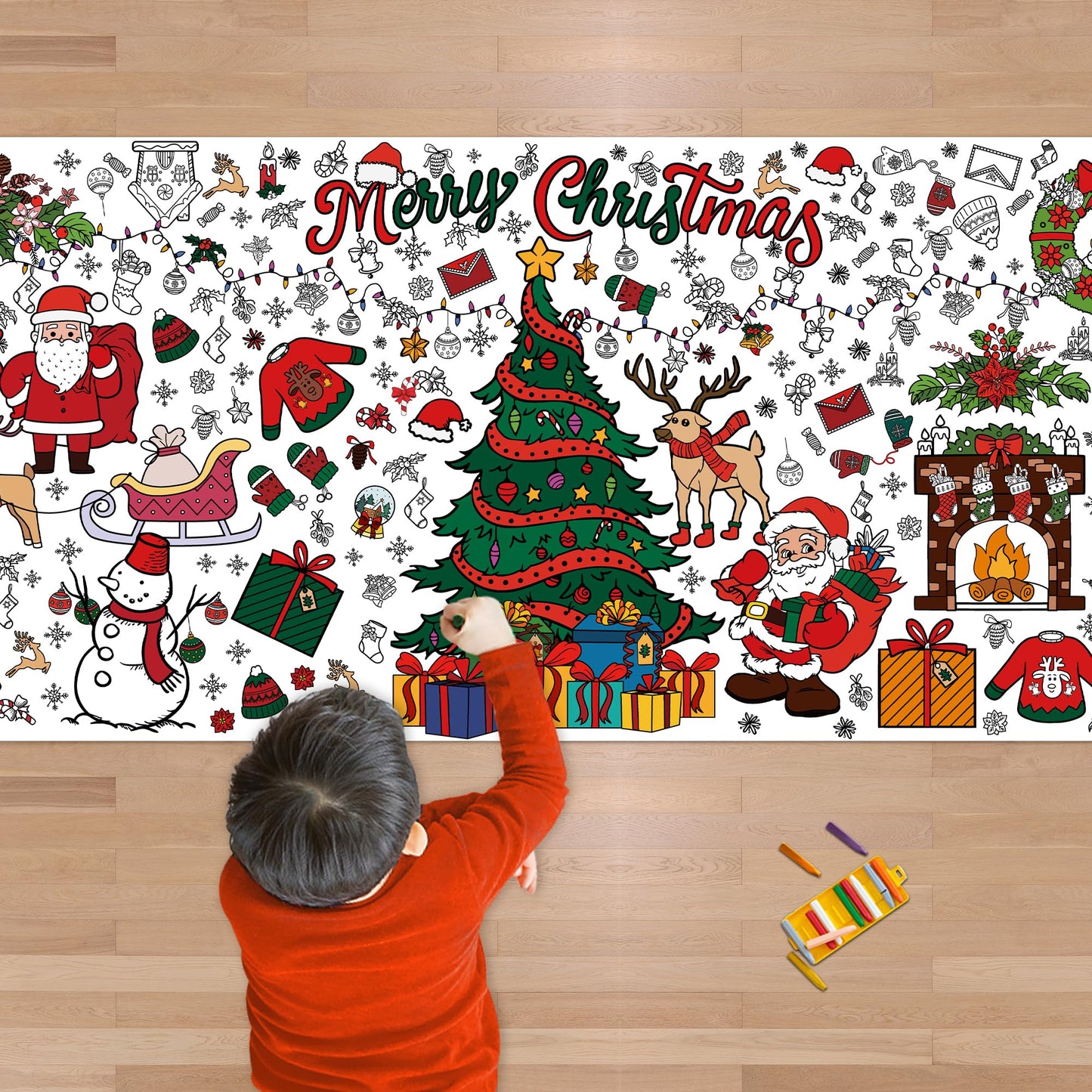 Xmas Giant Coloring Poster/Tablecloth-Christmas Crafts for Kids-30 x 72 Inches Jumbo Paper Coloring