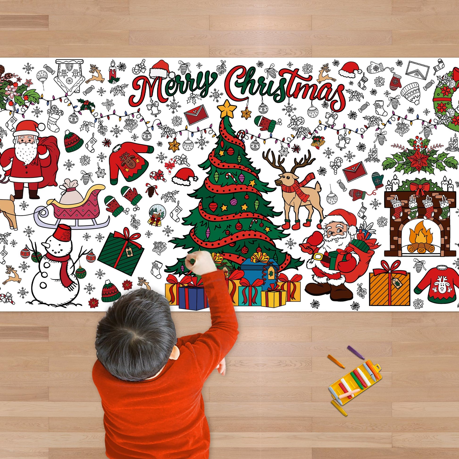 Xmas Giant Coloring Poster/Tablecloth-Christmas Crafts for Kids-30 x 72 Inches Jumbo Paper Coloring