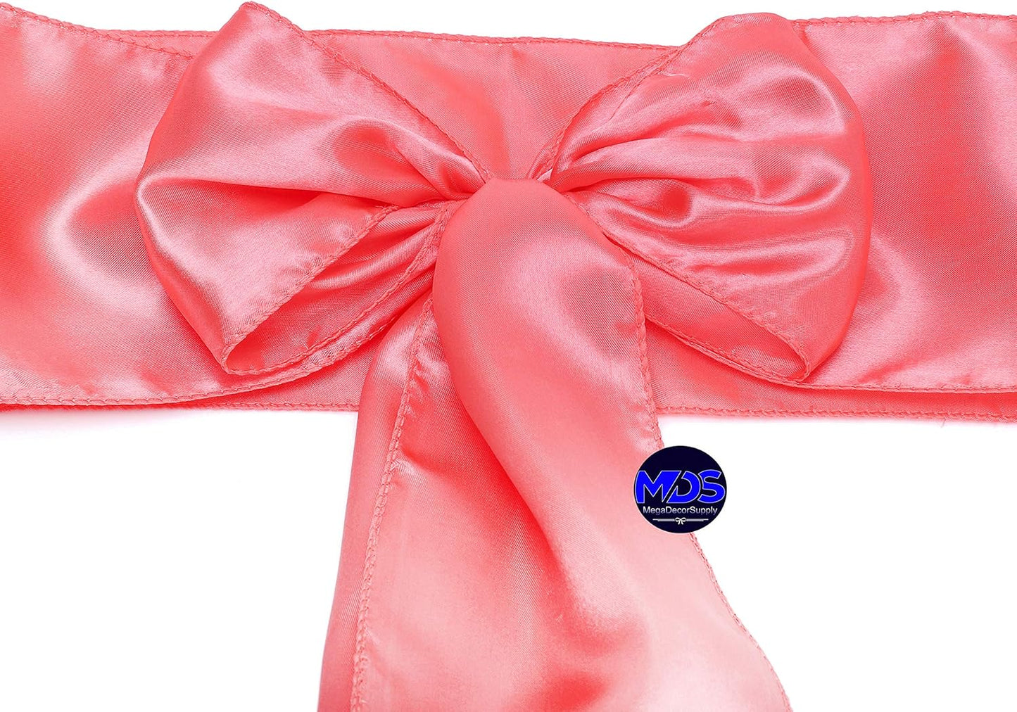 MDS Pack of 10 PCS Satin Chair Sashes Charmeuse Sateen Dining Chair Bows Ribbon Ties Back Sash for Wedding Party Birthday Home Hotel Restaurant Banquet Decoration (7 x 108 Inch, Coral)