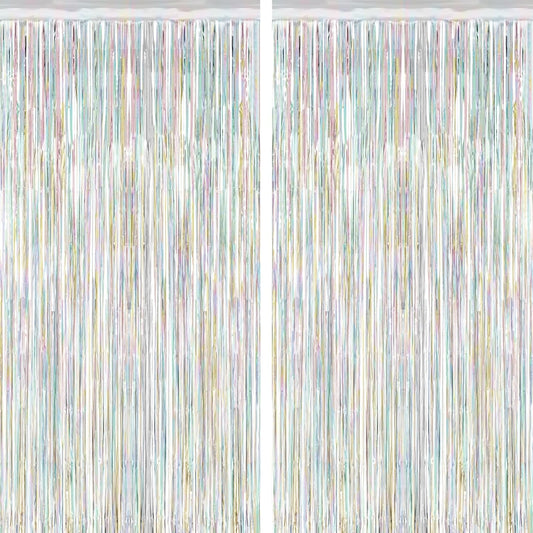 2 Pack Backdrop Curtains, 3.28 FT x 7.05 FT Laser Silver Fringe Curtains, Metallic Tinsel Foil Curtains Party Streamer, Photo Backdrop Party Decorations Bithday Photo Booth Props
