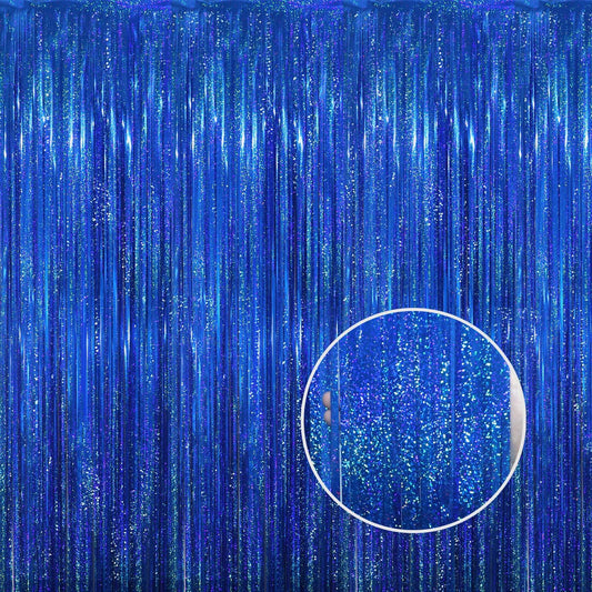 GOER 6.4 ft x 8.2 ft Metallic Tinsel Foil Fringe Curtains Party Photo Backdrop Party Streamers for Birthday,Graduation,New Year Eve Decorations Wedding Decor(2 Packs,Shiny Blue)