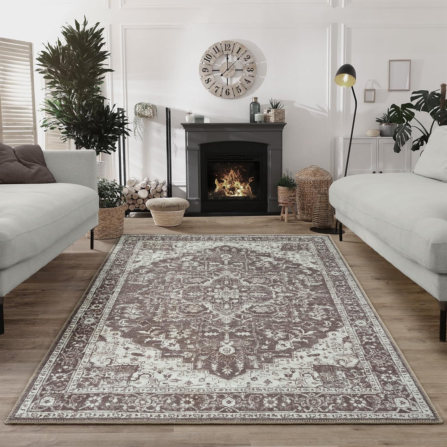Bloom Rugs Washable Non-Slip 9' x 12' Rug - Dark Brown Traditional Medallion Area Rug for Living Room, Bedroom, Dining Room, and Kitchen - Exact Size: 9' x 12'