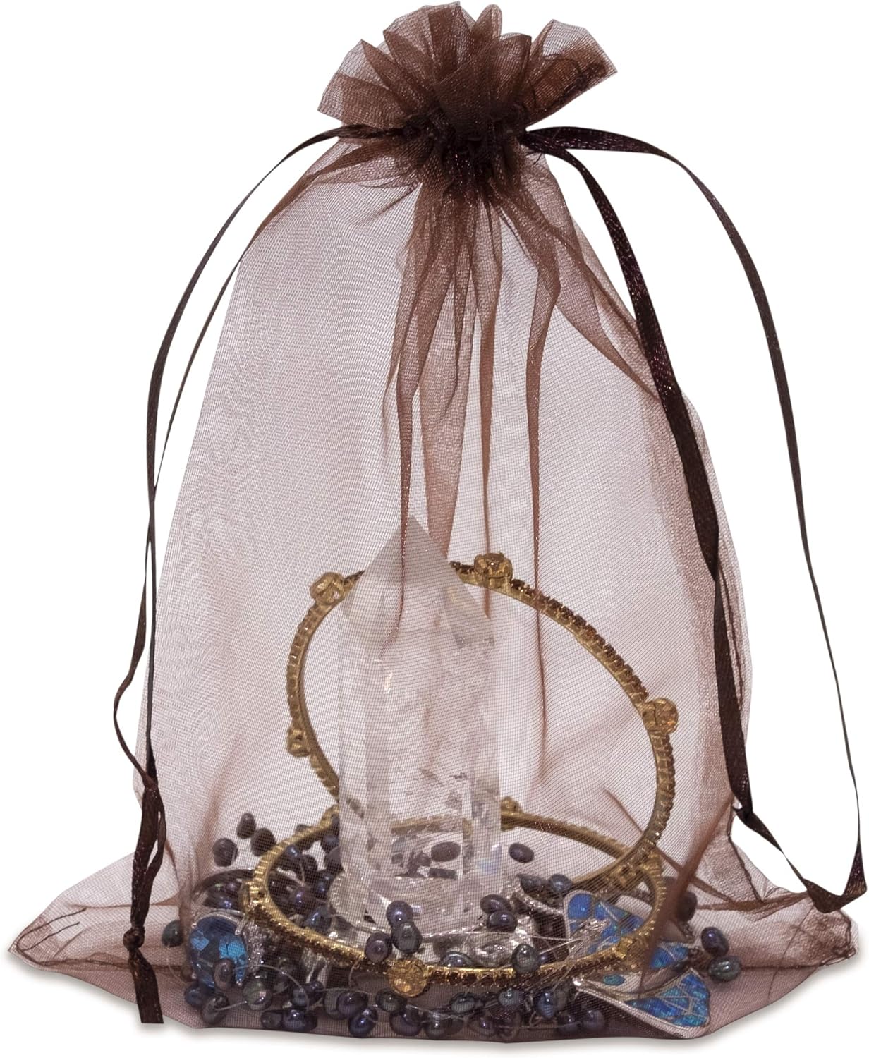 TheDisplayGuys 100-Pack 6x8 Brown Sheer Organza Gift Bags with Drawstring, Jewelry Candy Treat Wedding Party Favors Mesh Pouch