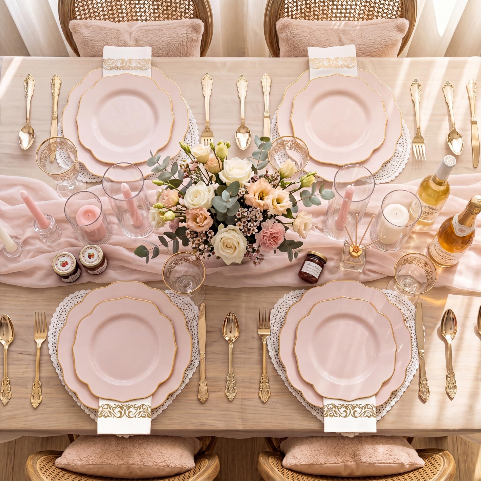 NOCCUR 175PCS Pink Plates with Gold Disposable Silverware - Include 50 Pink Plastic Plates,25