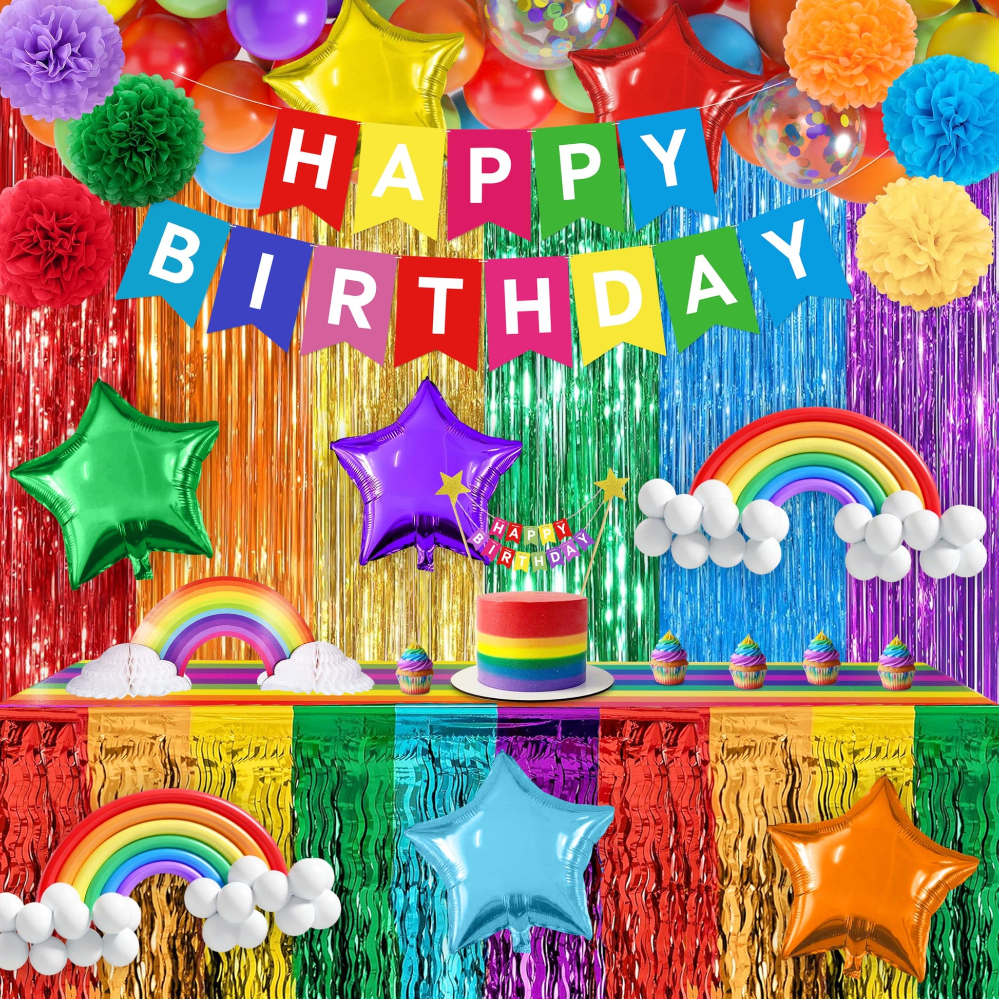 THAWAY 104Pcs Rainbow Birthday Party Decorations Set