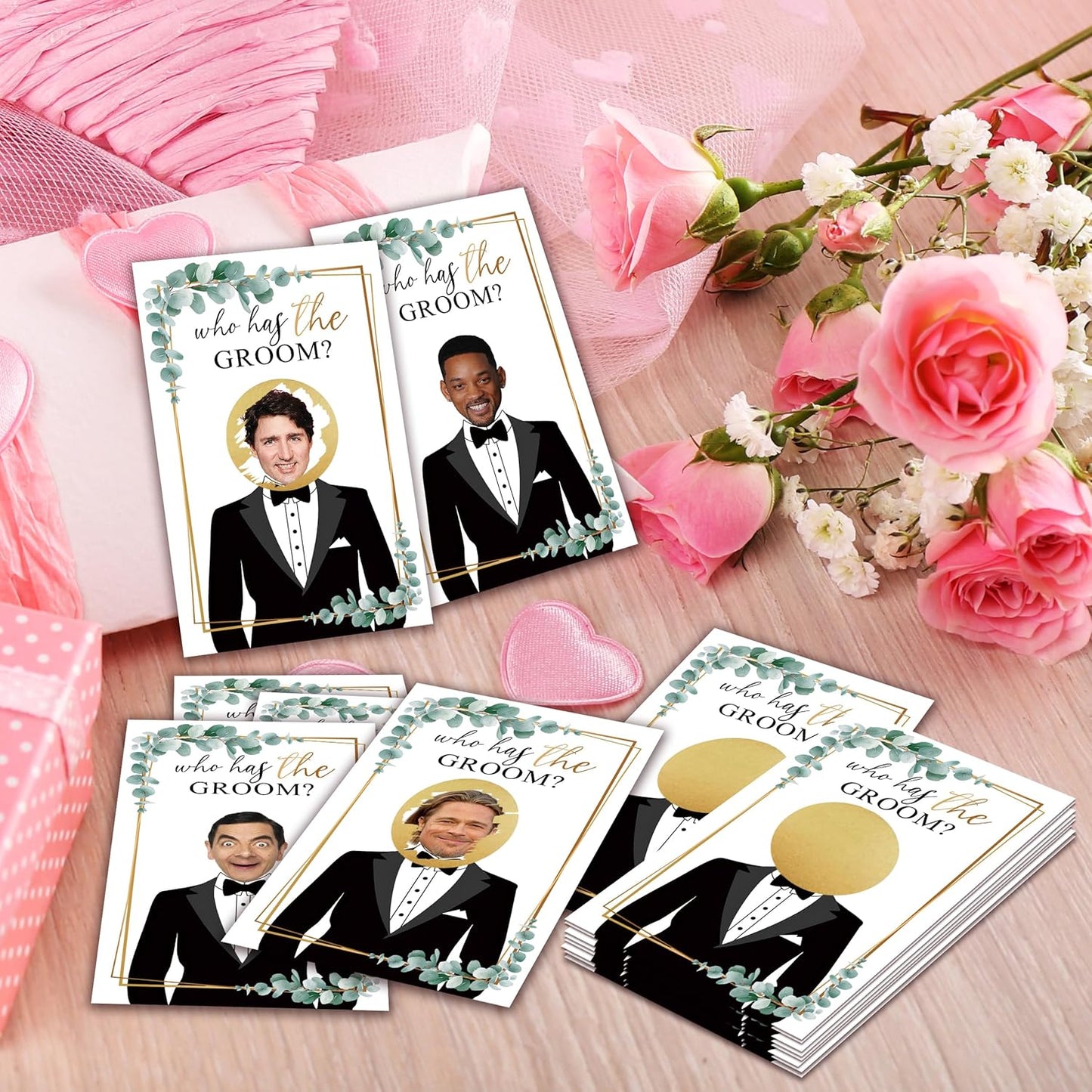 Bridal Shower Scratch Off Game Cards, Who Has The Groom, 41Pcs Watercolor Greenery Wedding Shower Scratch Off Games, 3.5"x 2.1" Bachelorette Party Favor Decor, Engagement Party Ideas Activities-A07