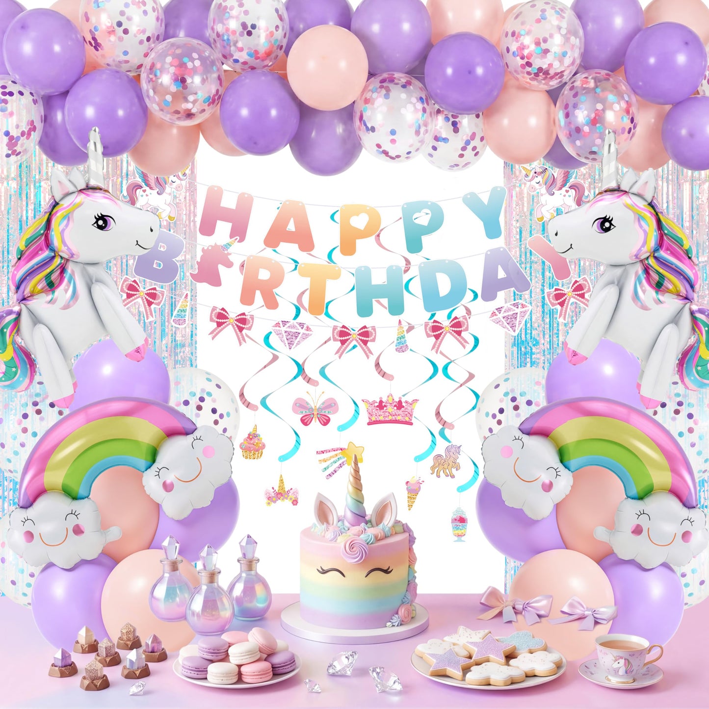 JOYIN Unicorn Magical Rainbow Birthday Party Decorations, 76PCS Unicorn Party Supplies with Banner