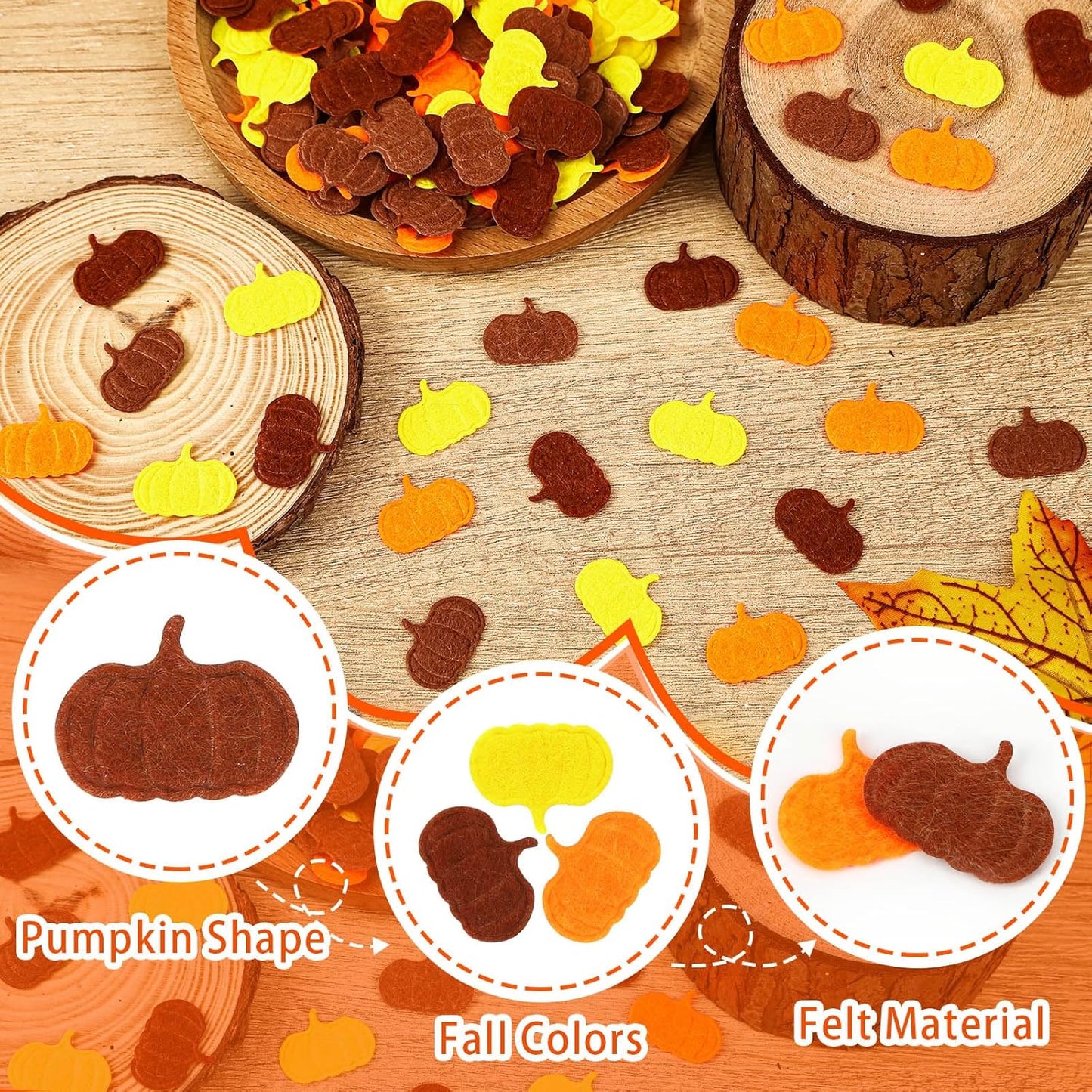 MARFOREVER Fall Felt Pumpkin Confetti, 500Pcs Thanksgiving Pumpkins Confetti Decorations Mixed Fall Colors Table Scatter Centerpiece for Fall Art Crafts Supplies Thanksgiving Party Accessories