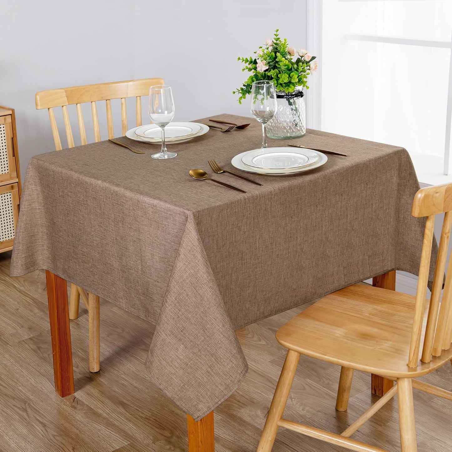 Hiasan Faux Linen Square Tablecloth - Wrinkle and Stain Resistant Washable Table Cloth for Kitchen Dining Room Holiday Table Cover for Party Dinner, Khaki, 54 x 54 Inch