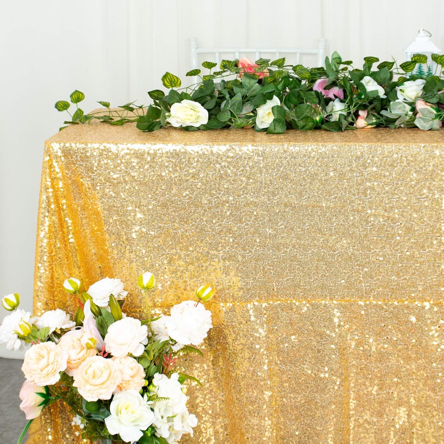 ShinyBeauty Gold Table Cloths for Party 2 Packs, 72X72 Inch Sequin Tablecloths Square Glitter Table Cloth Overlay Gold Tablecloth for Wedding, Birthday, Cake Tables