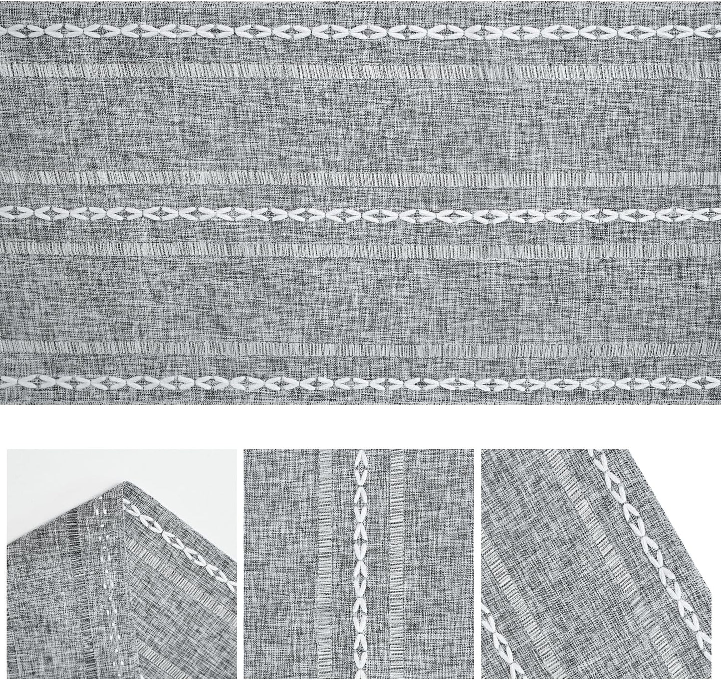 Artoid Mode Dark Grey Rustic Cotton Linen Table Runner, Seasonal Embroidered Hollow Kitchen Dining Table Decoration for Home Party Decor 13x60 Inch