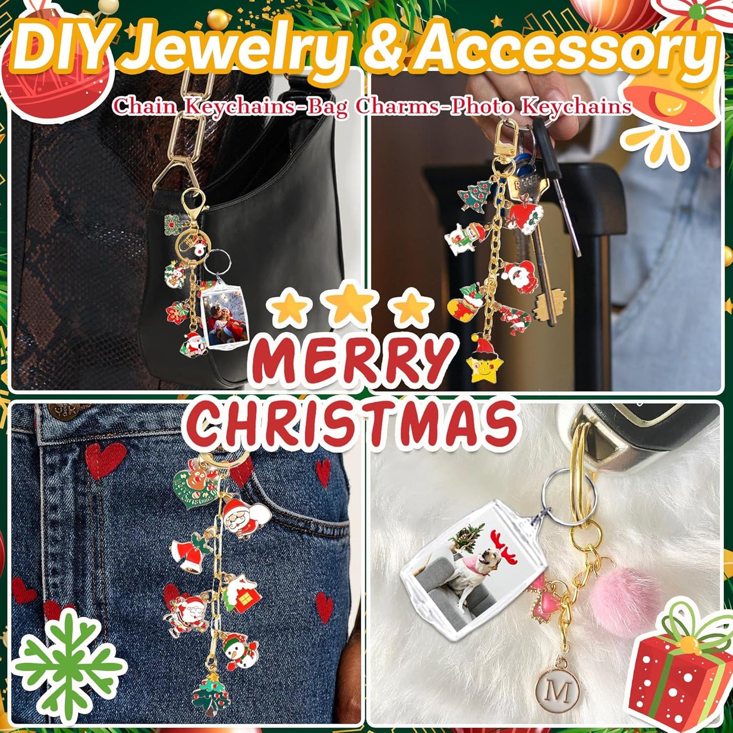 Namifin 374 Pcs Christmas Keychain Making Kit with Charms & Keychain Clips - DIY Bag Charms, Pearl Keychains, Photo Keychains, Personalized Gifts for Friends Small Business