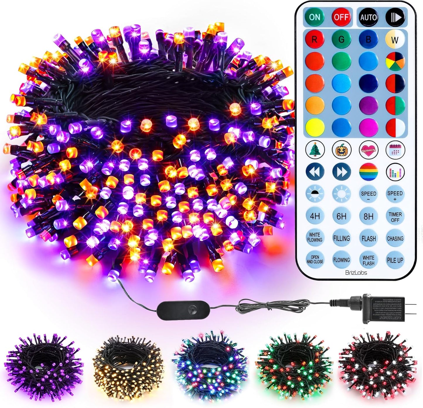 BrizLabs RGBW Christmas Lights, 98.5FT 300 LED Color Changing Halloween String Lights with Remote, Warm White Christmas Light, Twinkle Mini Light String for Indoor Outdoor Xmas Halloween Tree Party