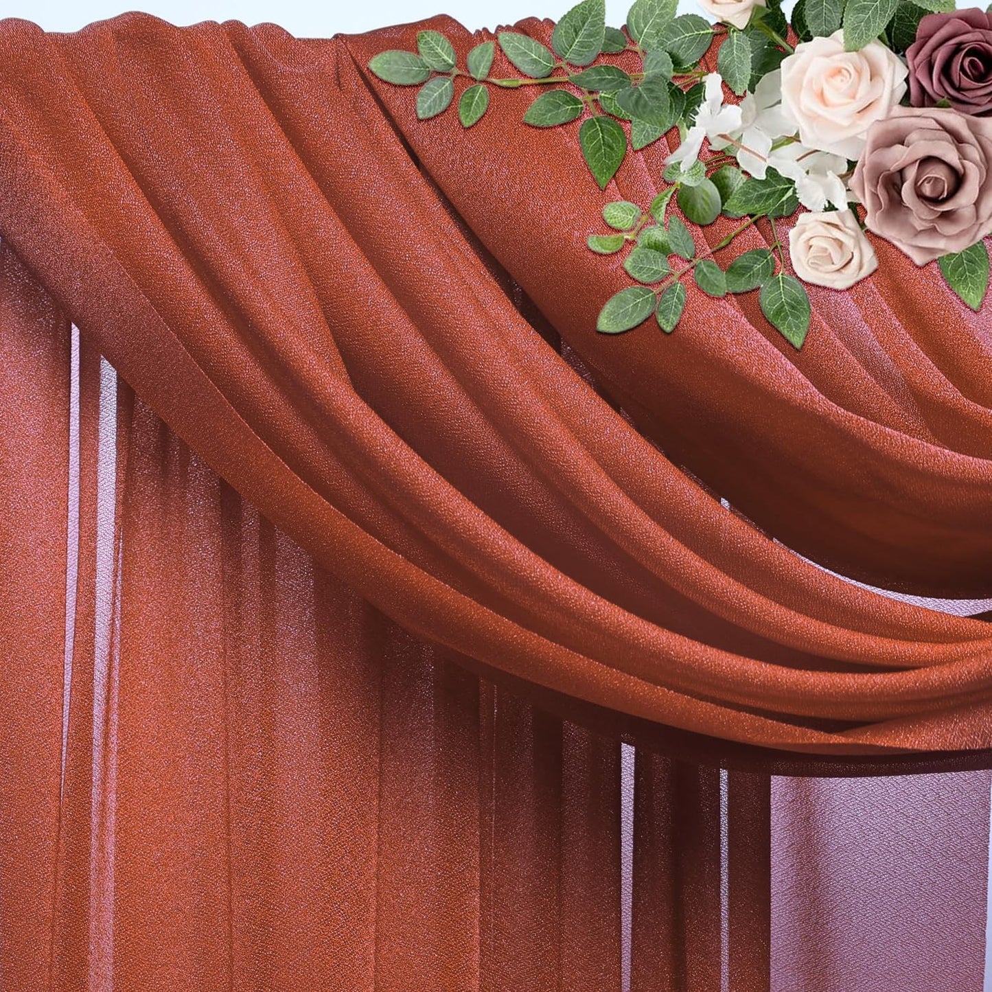 Wedding Arch Draping Fabric 6 Panels 28.7" x 20FT Terracotta Sheer Chiffon Backdrop Drapes for Wedding Ceremony Birthday Party Bridal Shower Outdoor Decoration