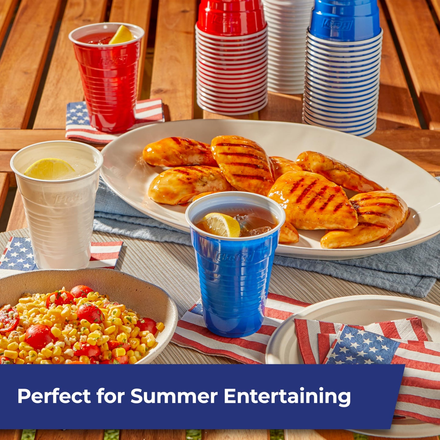 Hefty Party On Disposable Party Cups, Patriotic Color Pack, 76ct