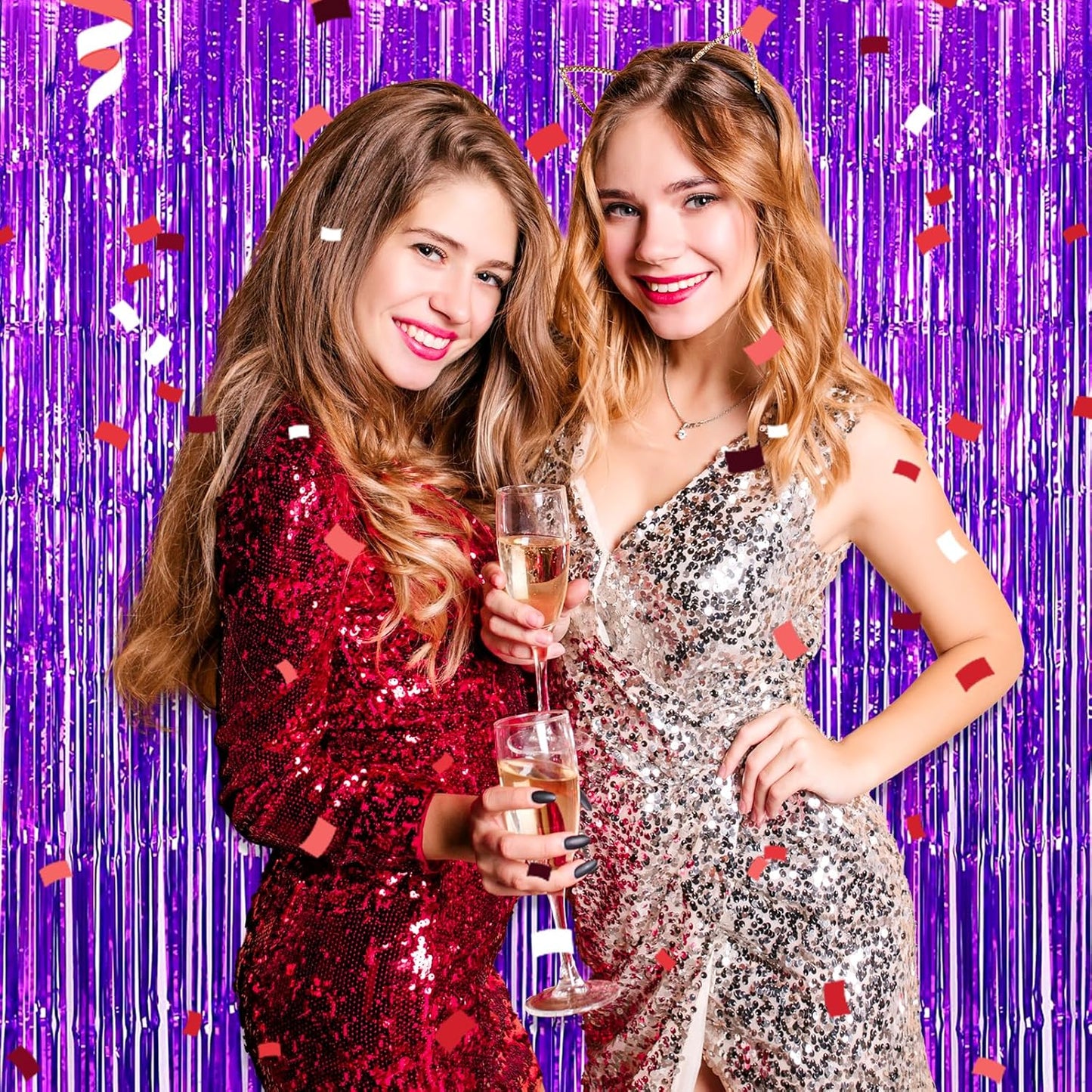 3 Pack Purple Foil Fringe Curtain Backdrop, 3.28Ft x 8.2Ft Metallic Tinsel Foil Fringe Streamer Curtains for Photo Booth, Christmas Day, Thanksgiving, Wedding, New Year Party Decorations