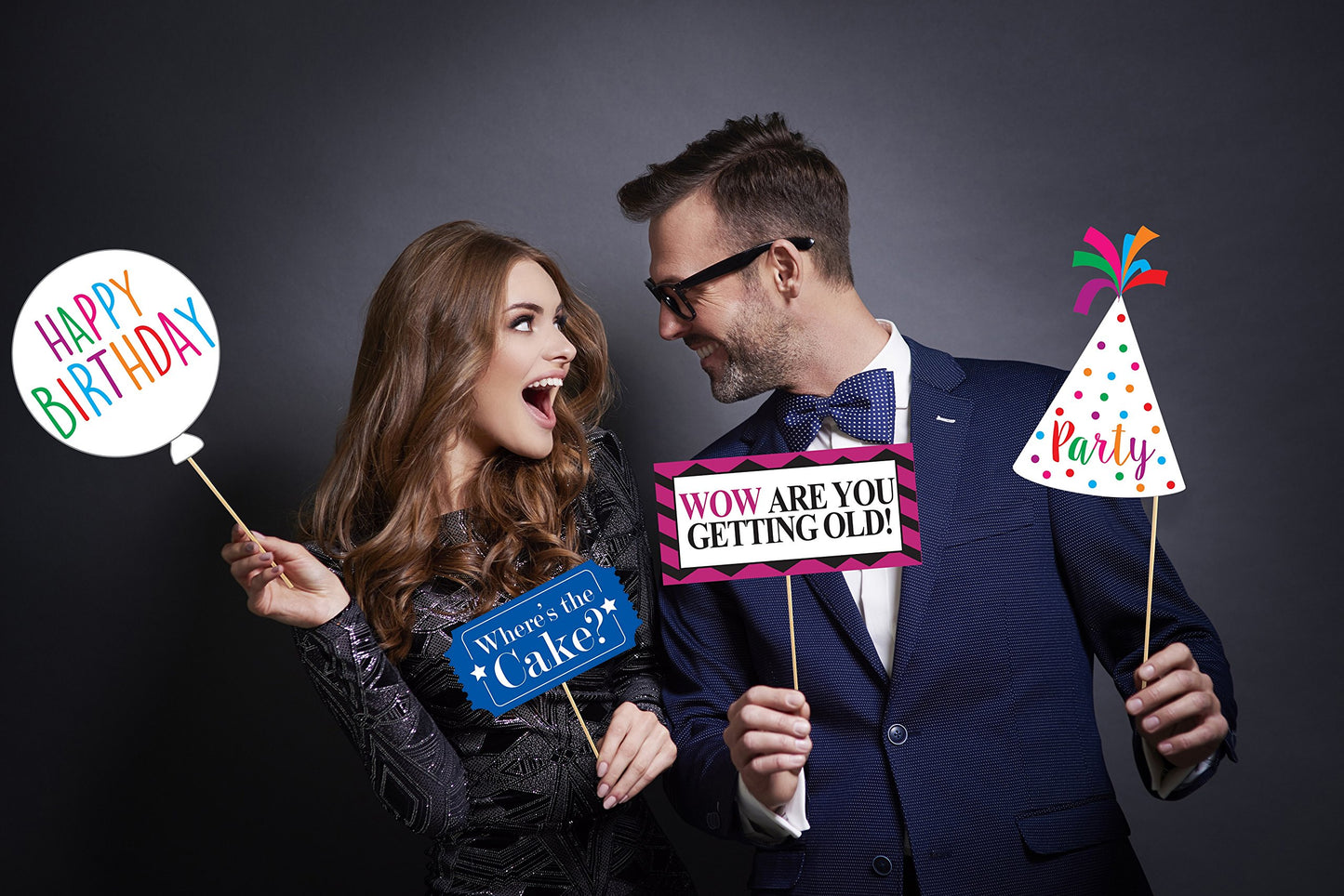 Funny Birthday Photo Booth Props - 47 Pieces - Funny Birthday Party Supplies for Him or Her - Photo