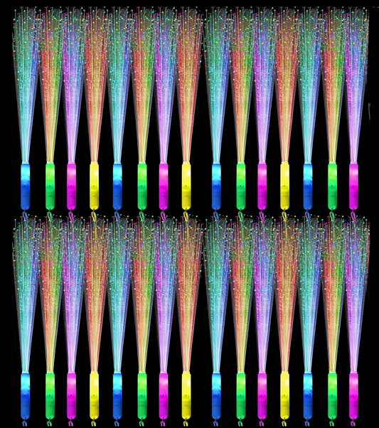 48 PCS Glow Fiber Wands Sticks LED Light Wands 3 Modes Flashing Fiber Optic Light Rod Bulk Fiber Optic Wands for Halloween Christmas Bar Wedding Party Supplies